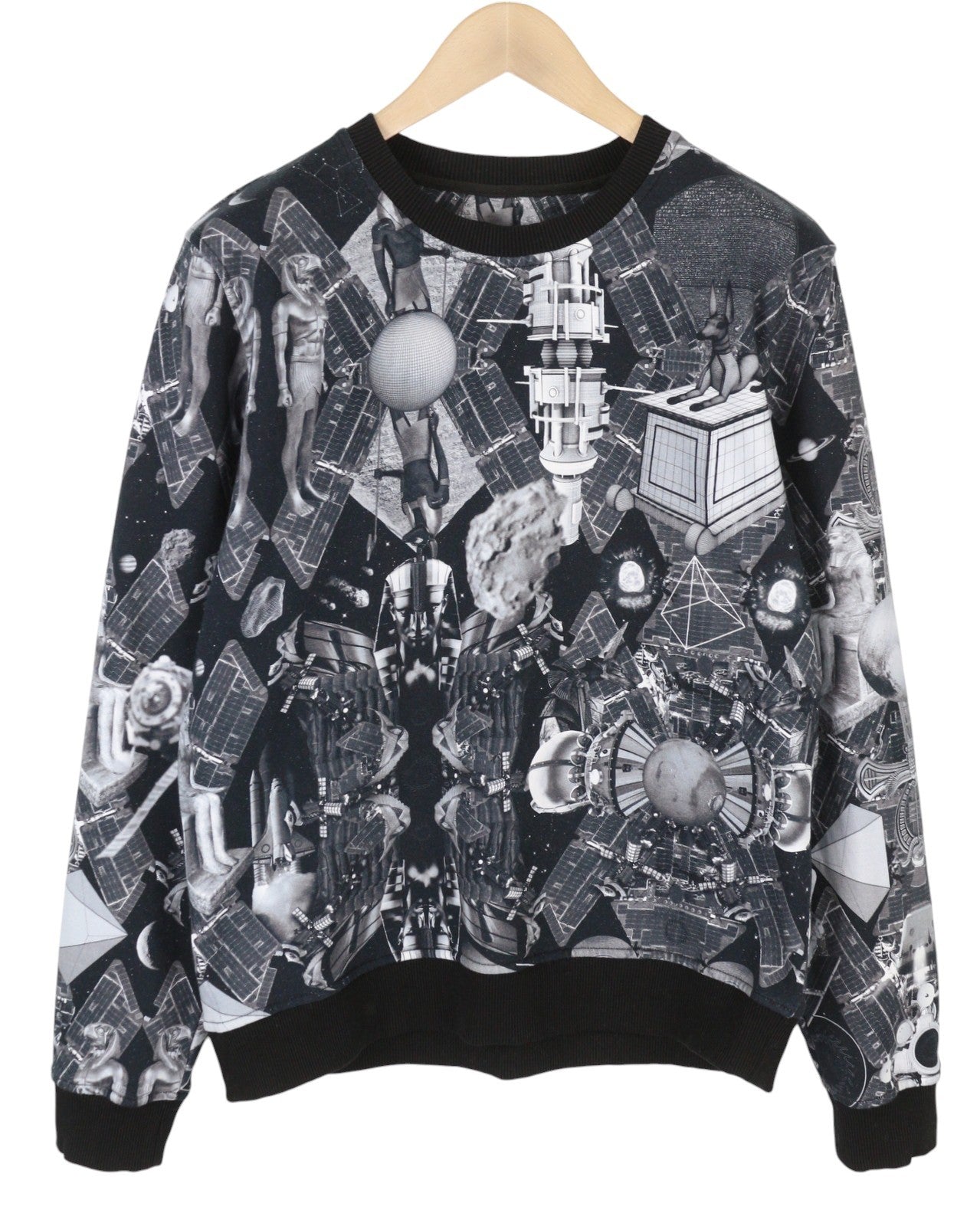 FRANKIE MORELLO vyriškas džemperis L dydžio, juodas, raštuotas logotipas, apvali kaklo iškirpte, laisvalaikio megztinis 