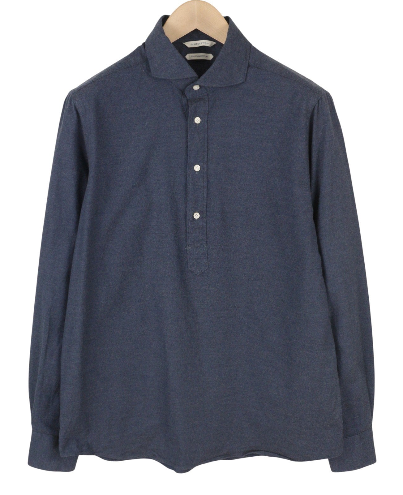 SUITSUPPLY Egipto medvilnės vyriški marškinėliai 41/42 16/16 1/2 mėlynos flanelinės plonos formos polo 