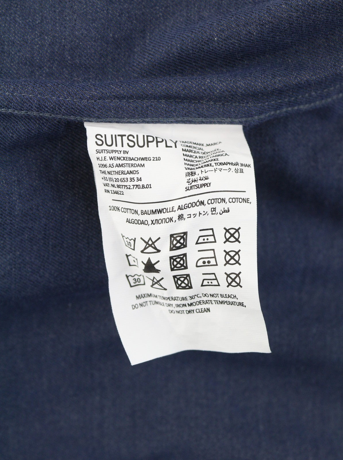 SUITSUPPLY Egipto medvilnės vyriški marškinėliai 41/42 16/16 1/2 mėlynos flanelinės plonos formos polo 