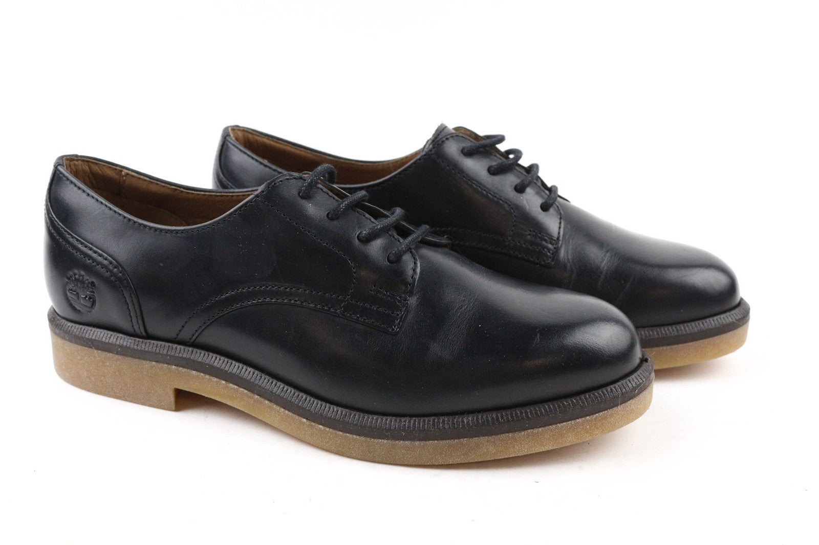 TIMBERLAND A2G1D moteriški batai UK4 juodi blizgantys odiniai su raišteliais apvaliu nosimi 