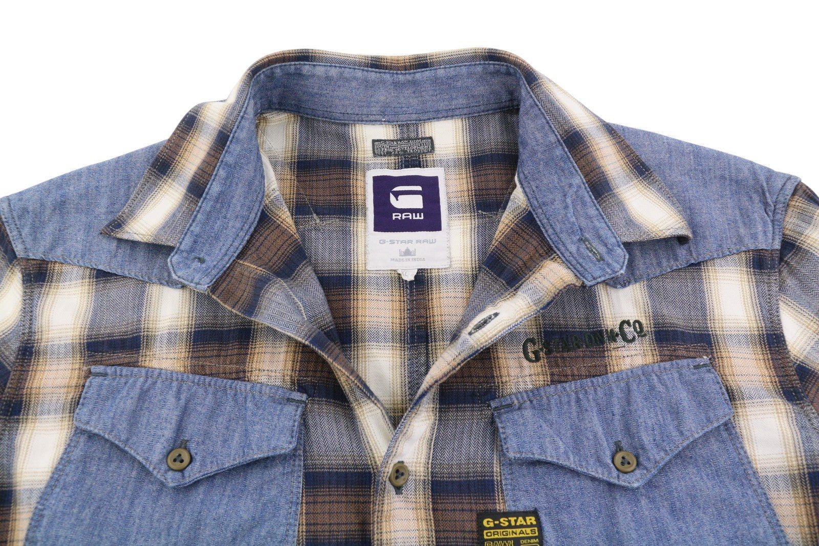 G-STAR Co Cowboy L/S vyriški marškinėliai, XL dydžio, laisvalaikio, languoti, sagomis užsegami, išskleidžiama apykaklė. 