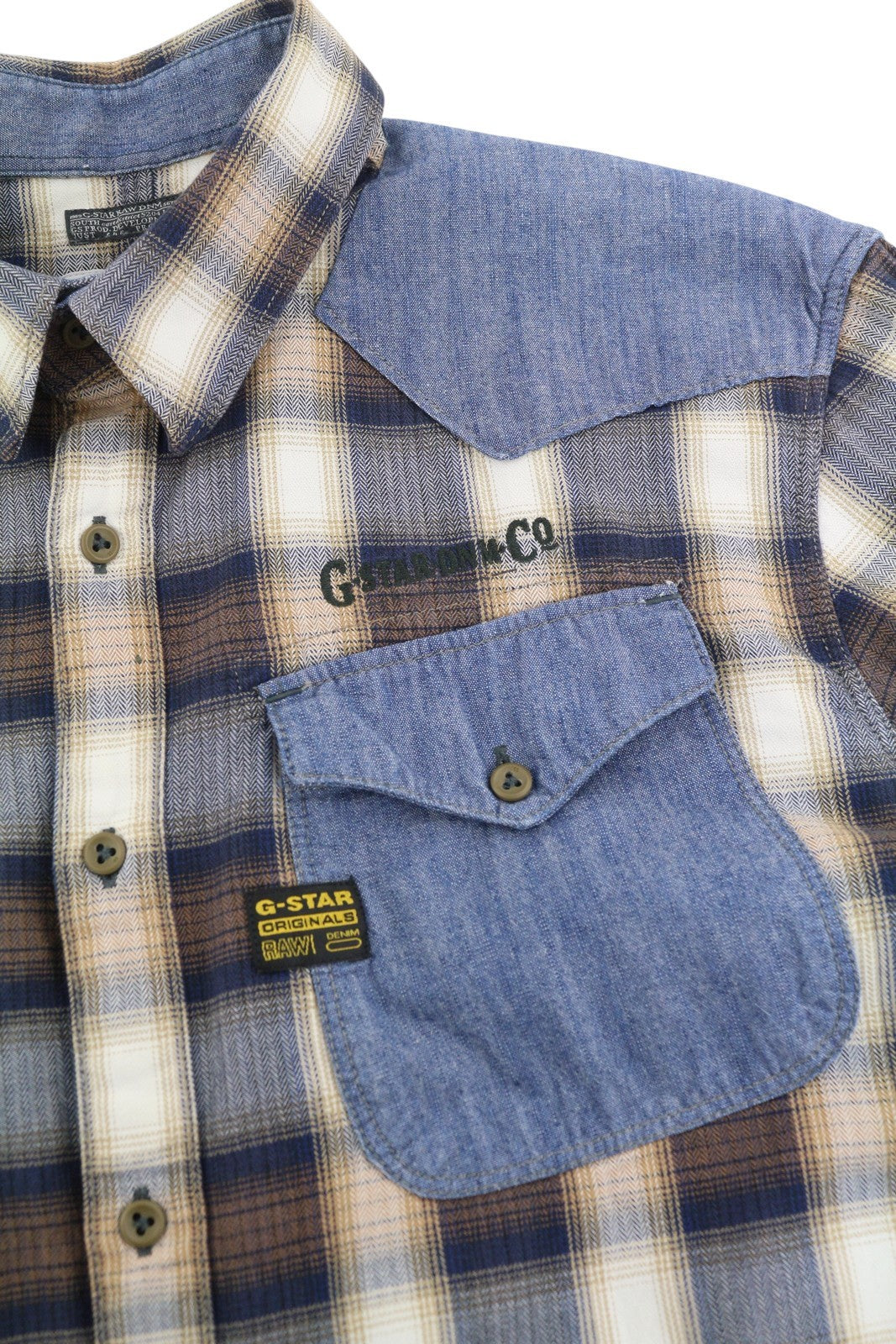 G-STAR Co Cowboy L/S vyriški marškinėliai, XL dydžio, laisvalaikio, languoti, sagomis užsegami, išskleidžiama apykaklė. 