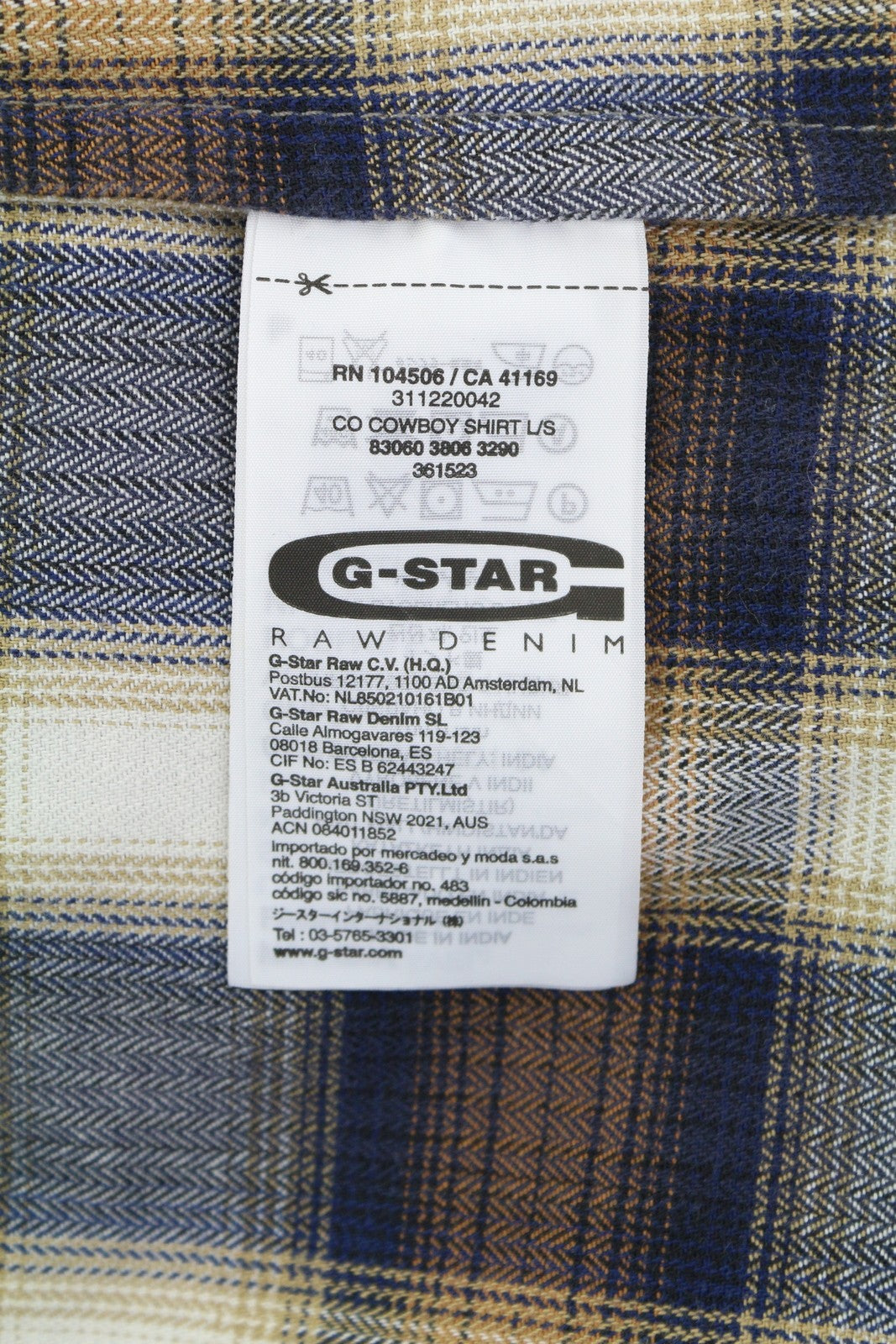 G-STAR Co Cowboy L/S vyriški marškinėliai, XL dydžio, laisvalaikio, languoti, sagomis užsegami, išskleidžiama apykaklė. 