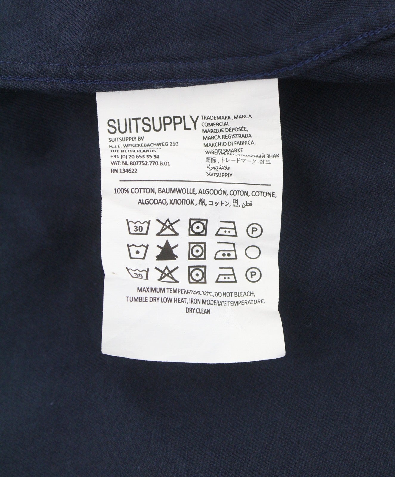 SUITSUPPLY Egipto medvilnės vyriški oficialūs marškinėliai 41/42 16/16 1/2 Dark Bue Slim Fit 