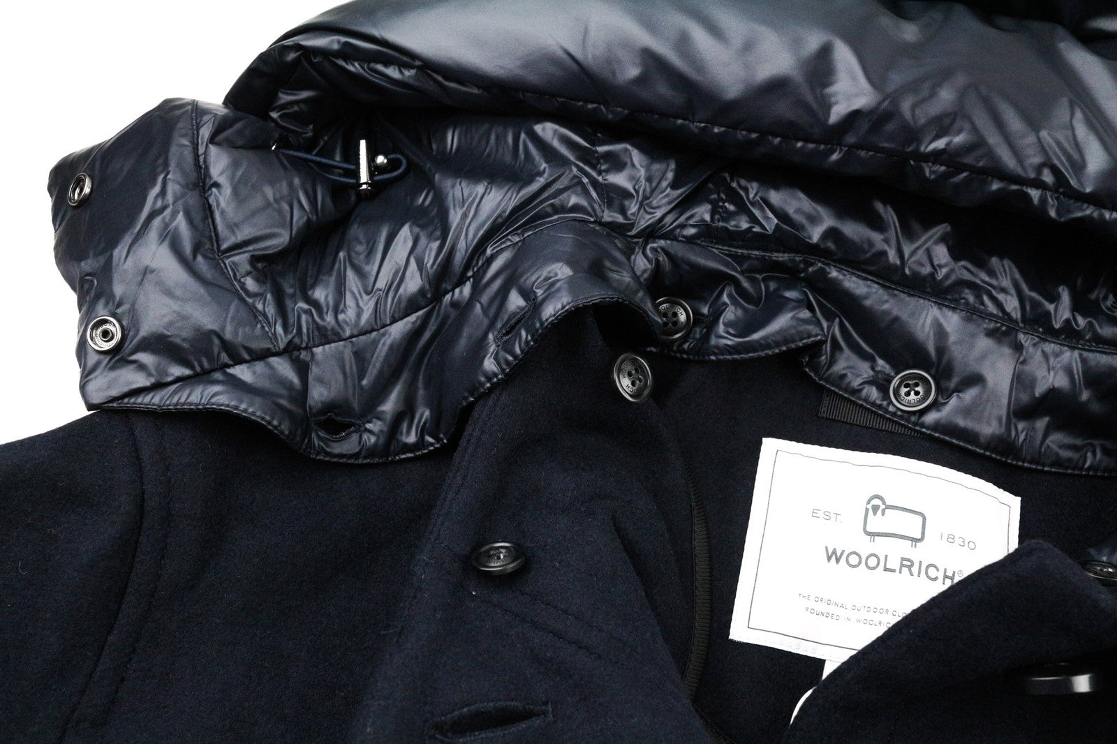 WOOLRICH moteriška dvigubos vilnos 2in1 parka striukė su gobtuvu ir vidutinio ilgio pūkine striuke S 