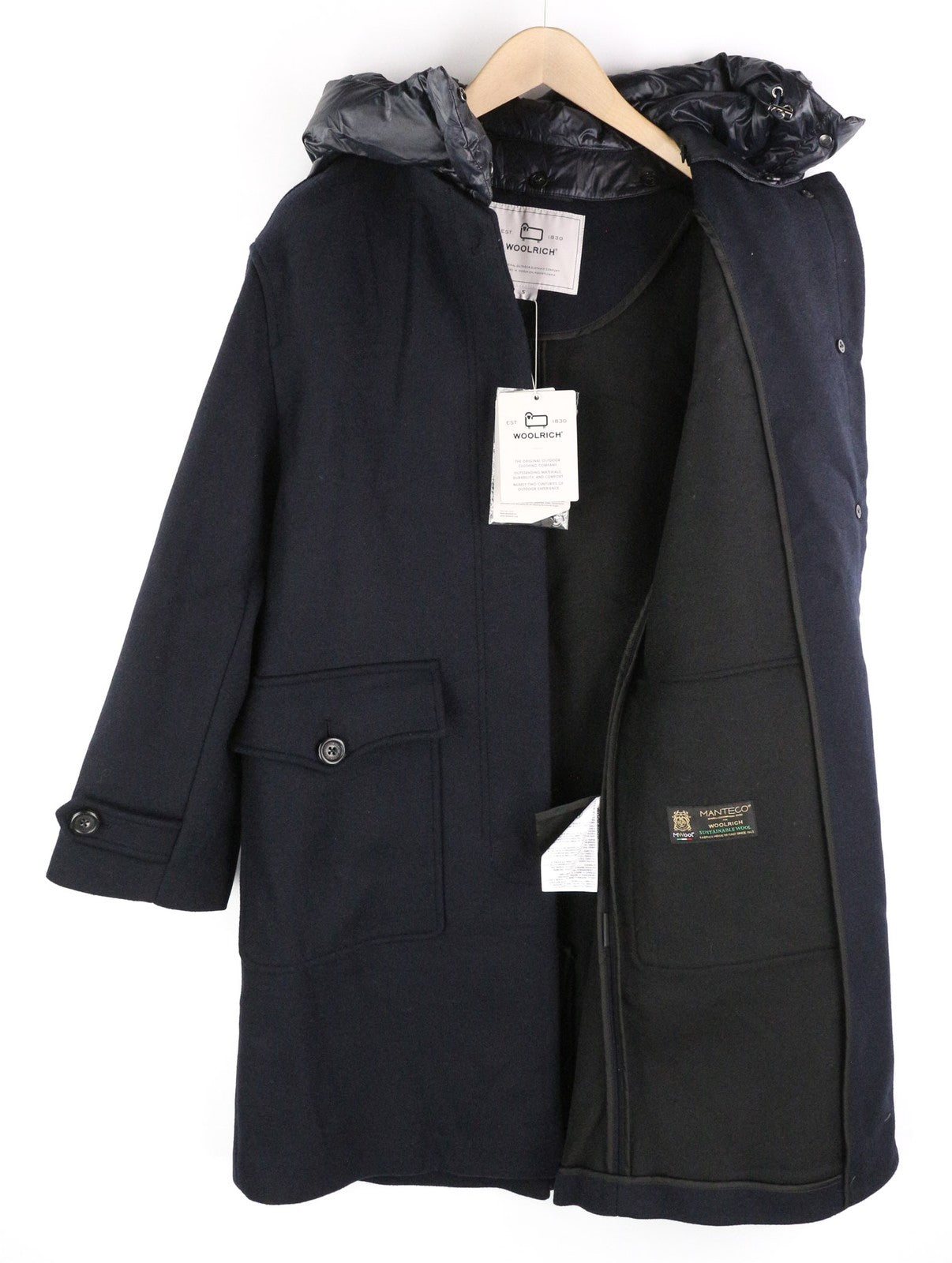 WOOLRICH moteriška dvigubos vilnos 2in1 parka striukė su gobtuvu ir vidutinio ilgio pūkine striuke S 