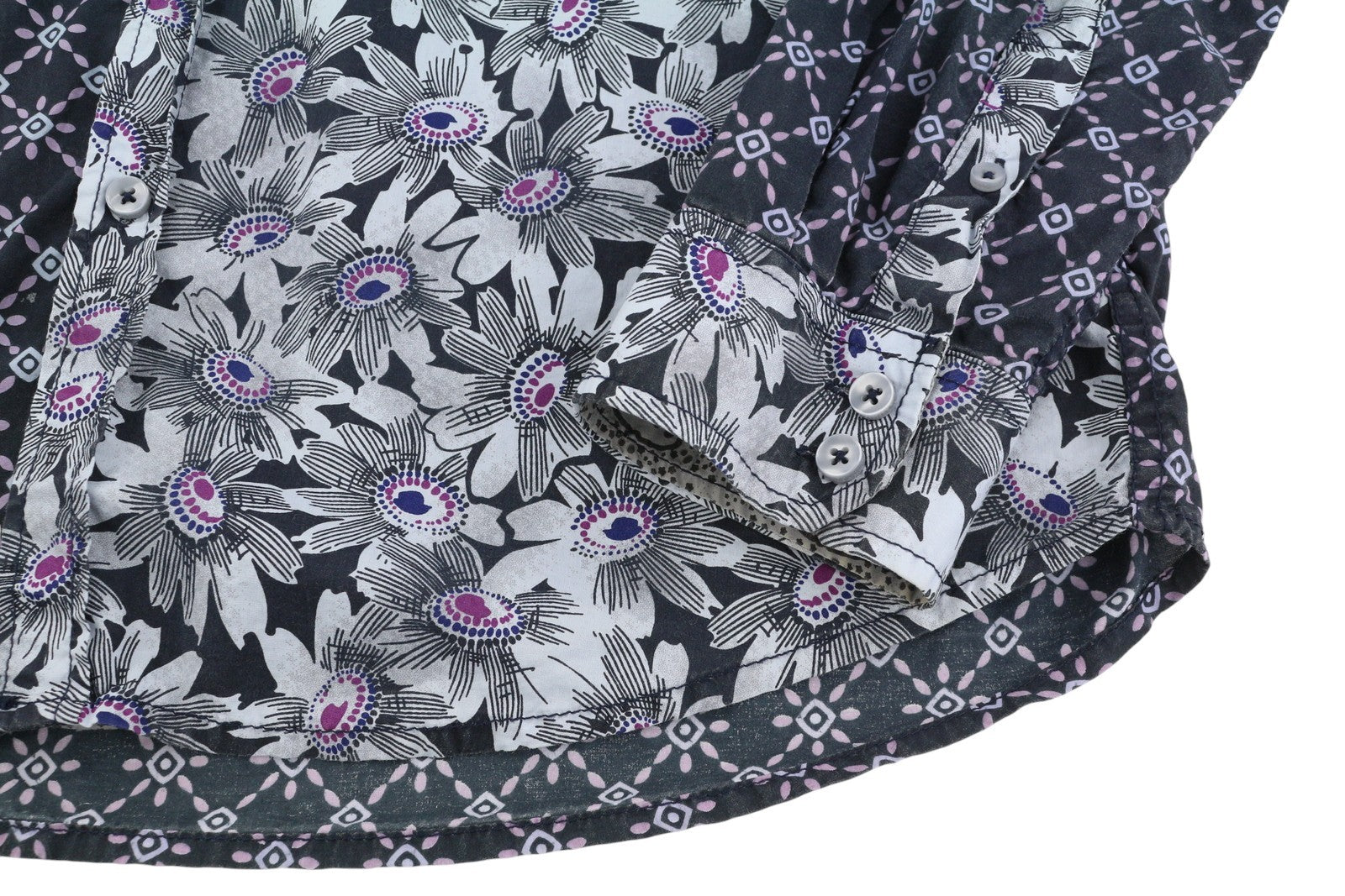 DESIGUAL vyriški marškiniai L, laisvalaikio, raštuoti, sagomis užsegami, platėjančios apykaklės kišenės, įprasto kirpimo 