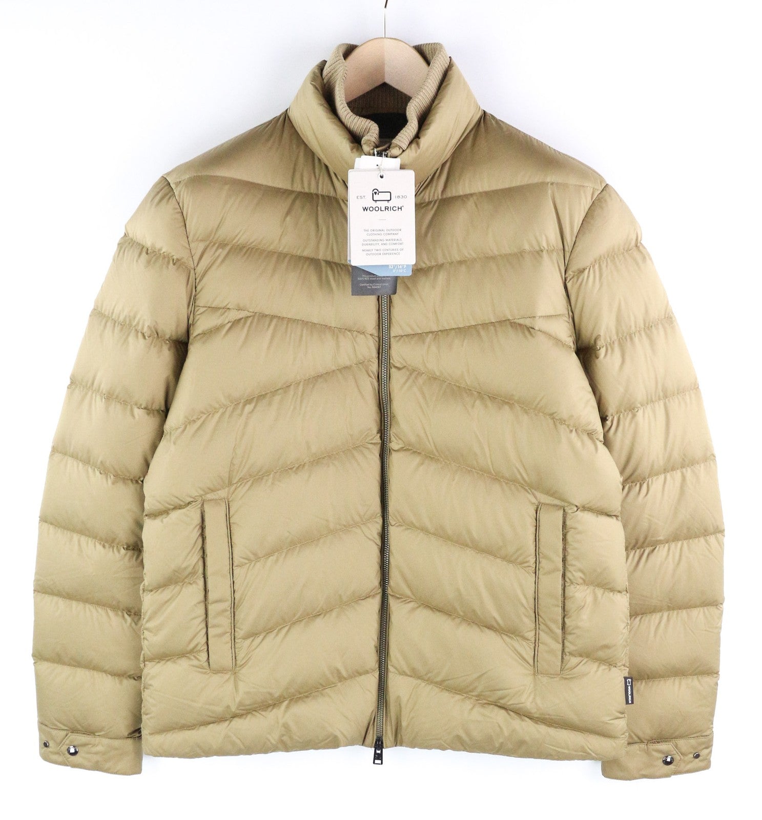 WOOLRICH Sundance pūkinė vyriška striukė L ruda, dygsniuota, paminkštinta, užtrauktuku, aukšta apykakle 