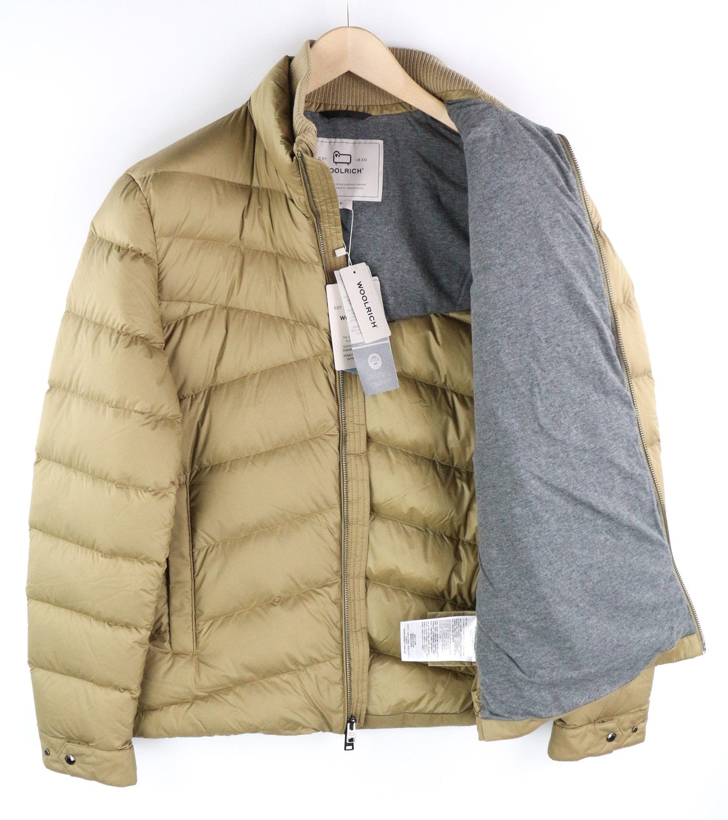 WOOLRICH Sundance pūkinė vyriška striukė L ruda, dygsniuota, paminkštinta, užtrauktuku, aukšta apykakle 