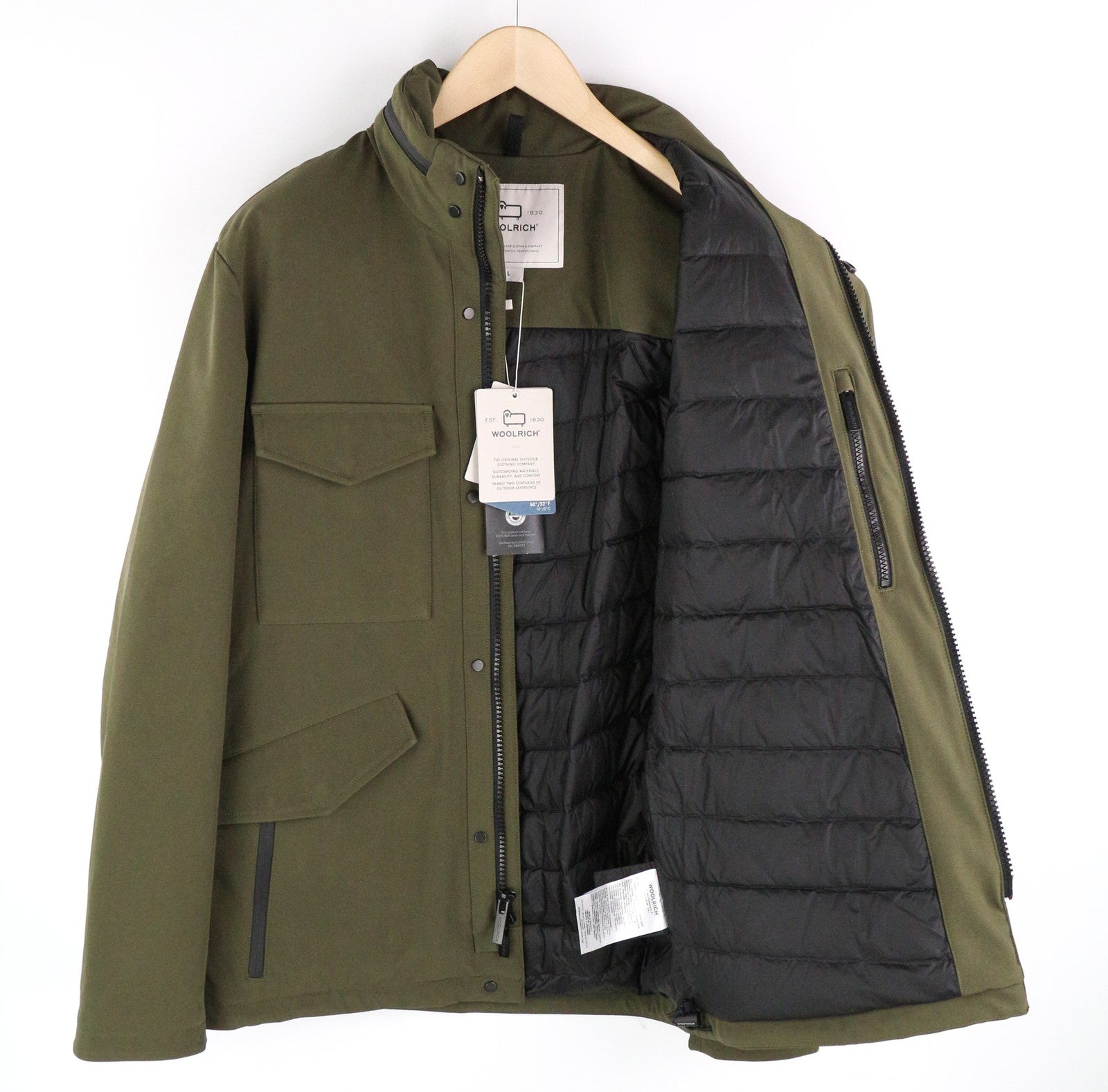 WOOLRICH Soft Shell Field vyriška striukė L dydžio, su pamušalu ir aukštu paslėptu gobtuvu 