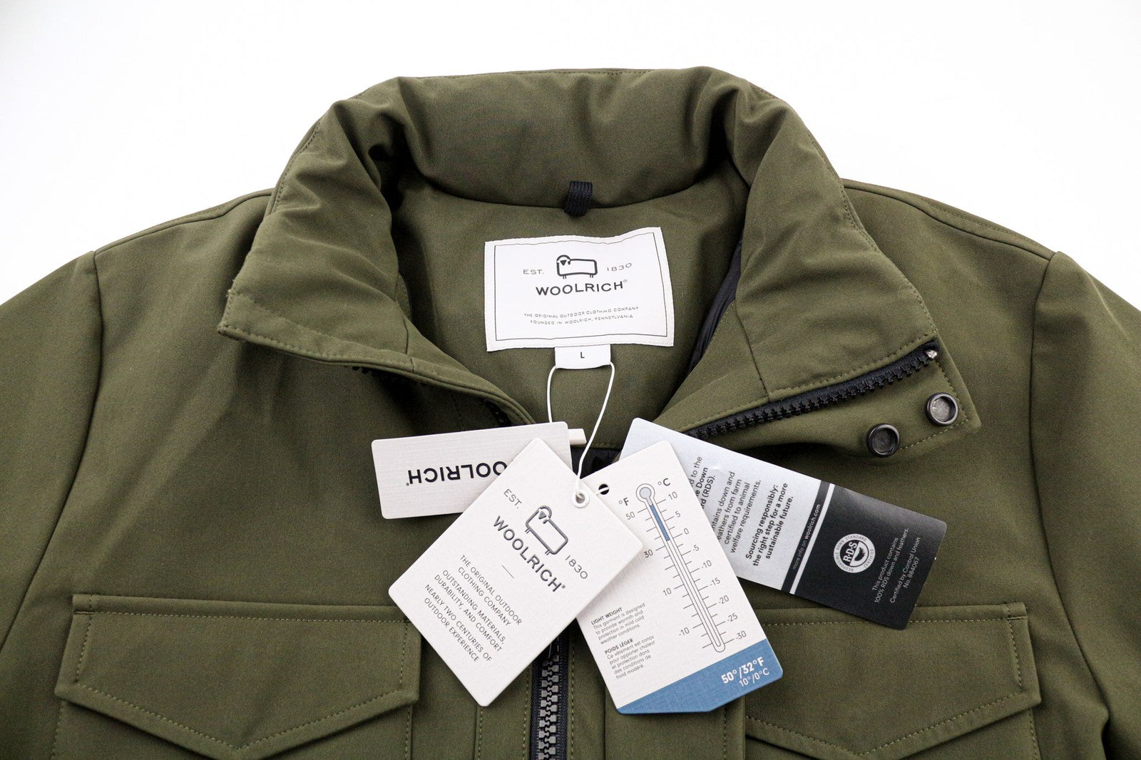 WOOLRICH Soft Shell Field vyriška striukė L dydžio, su pamušalu ir aukštu paslėptu gobtuvu 