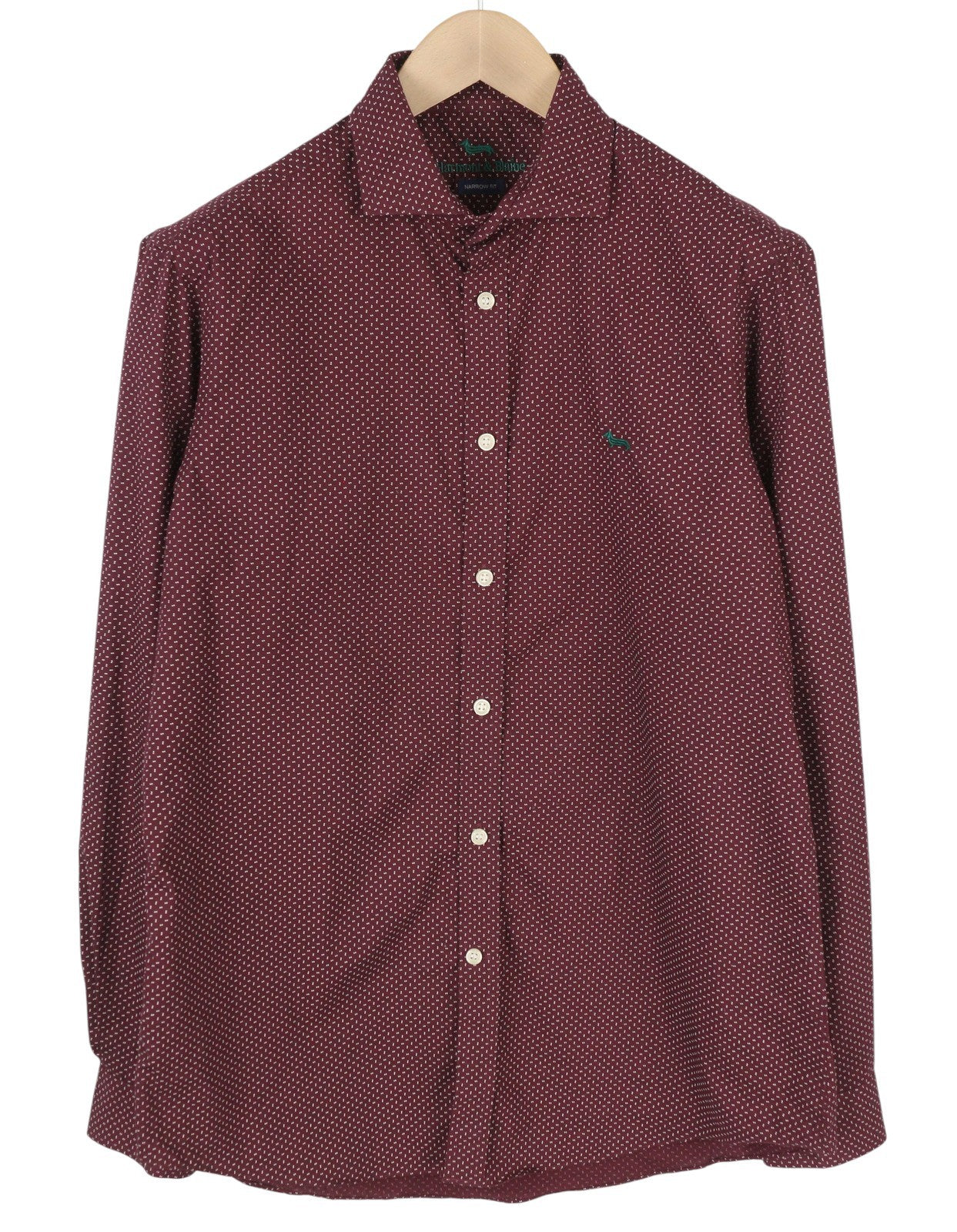 HARMONT &amp; BLAINE vyriški marškiniai, XL dydžio bordo spalvos, siauro kirpimo, iškirpte ir sagomis raštuoti 