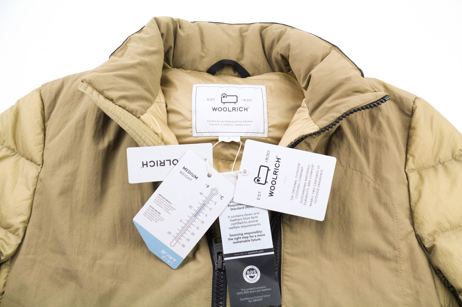 WOOLRICH Chevron Crinkle Down vyriška striukė su ilgomis užtrauktukais, pamušalu ir gobtuvu 