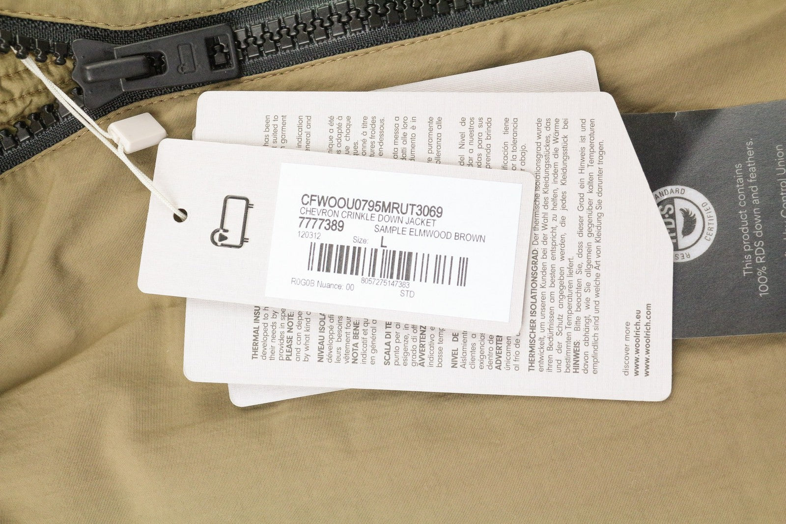 WOOLRICH Chevron Crinkle Down vyriška striukė su ilgomis užtrauktukais, pamušalu ir gobtuvu 