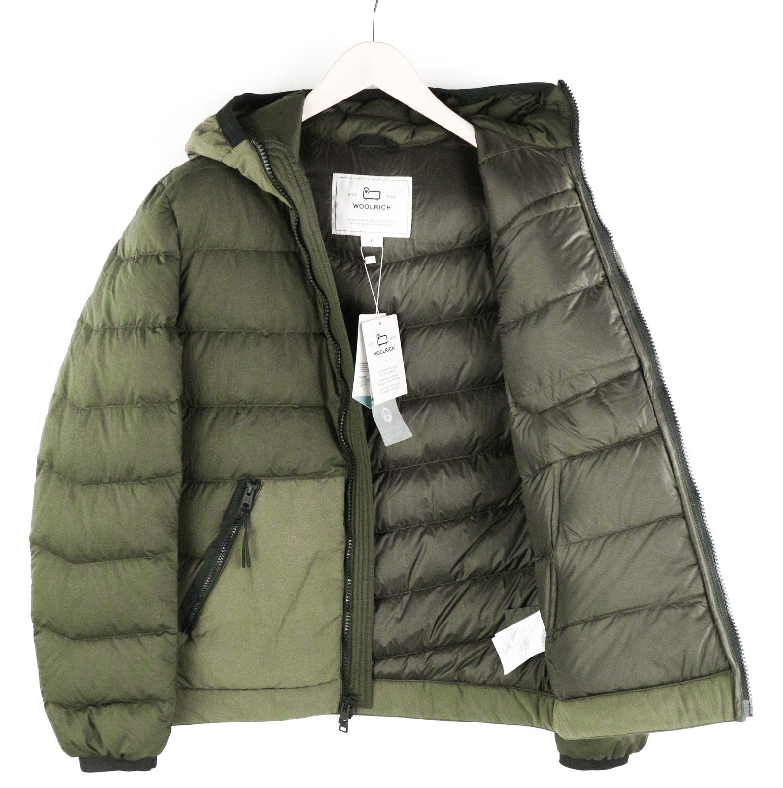 WOOLRICH omarų gobtuvo hibridinė vyriška striukė su pamušalu ir gobtuvu, L dydžio 