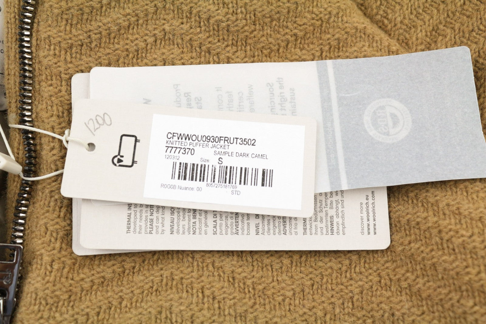 WOOLRICH megzta moteriška pūsta striukė S dydžio, vilnos mišinio, kupranugario spalvos, su pamušalu 