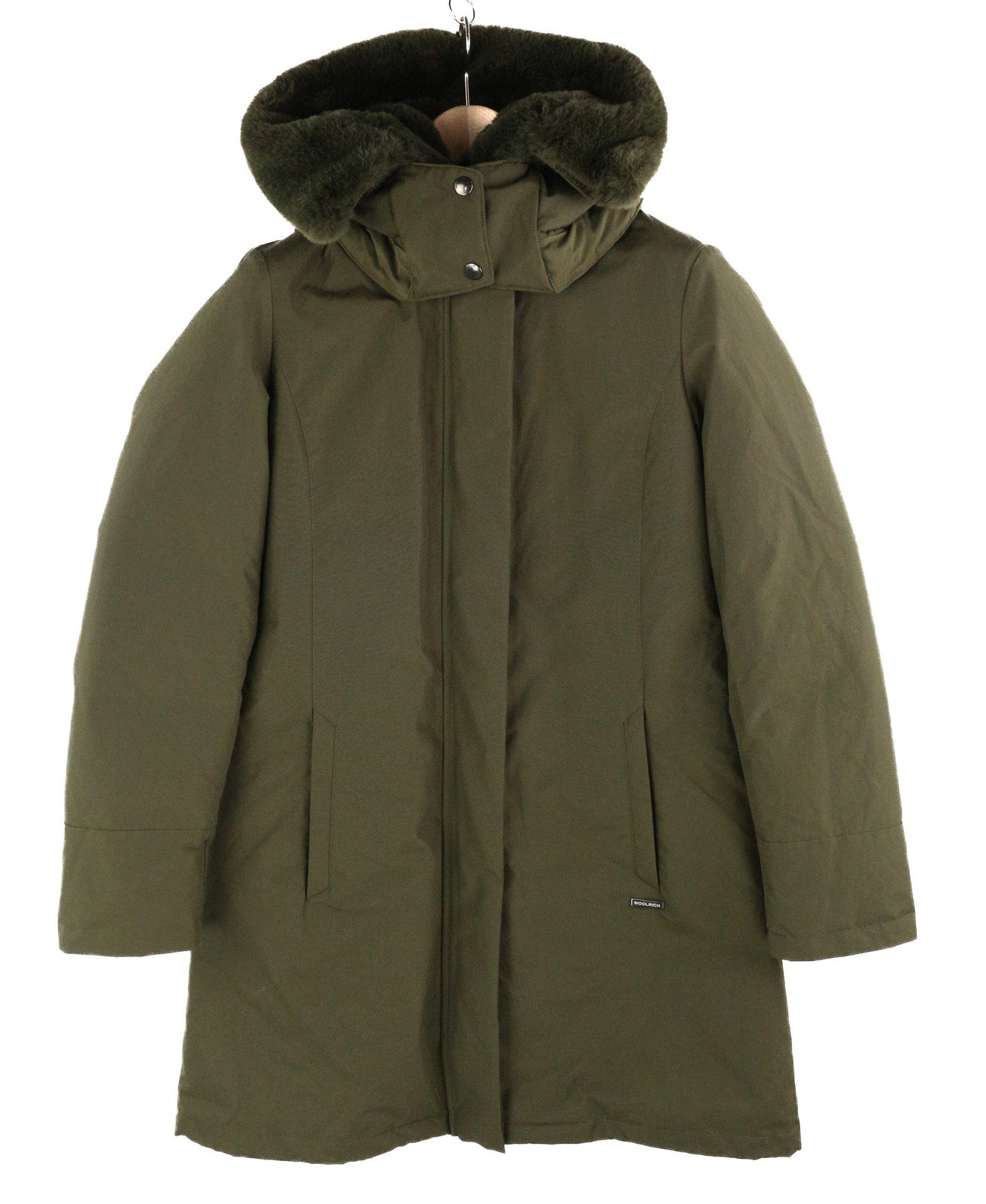 WOOLRICH Bow Bridge Parka moteriška striukė su pūkine striuke, S dydžio, su gobtuvu ir pamušalu bei užtrauktuku. 