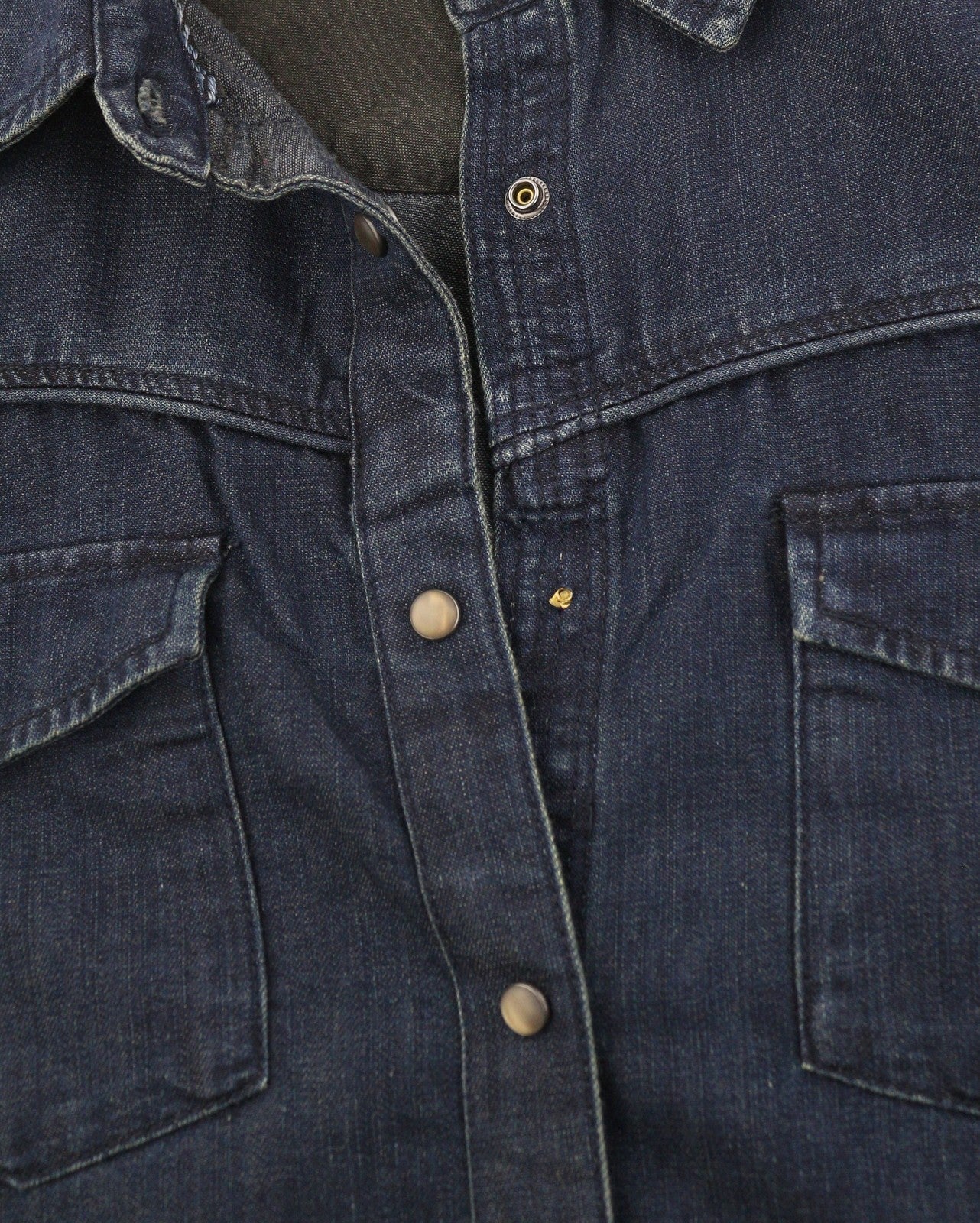 SCOTCH &amp; SODA moteriški marškinėliai S, džinsinio audinio, tamsiai mėlyni, su spaudėmis, kišenės užlopytos, laisvalaikio stiliaus. 