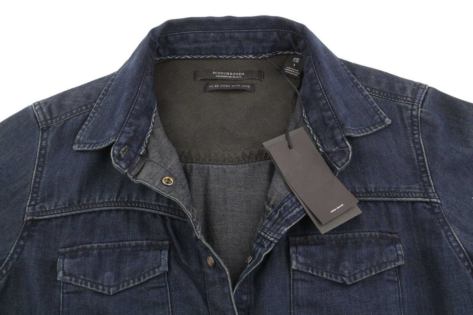 SCOTCH &amp; SODA moteriški marškinėliai S, džinsinio audinio, tamsiai mėlyni, su spaudėmis, kišenės užlopytos, laisvalaikio stiliaus. 