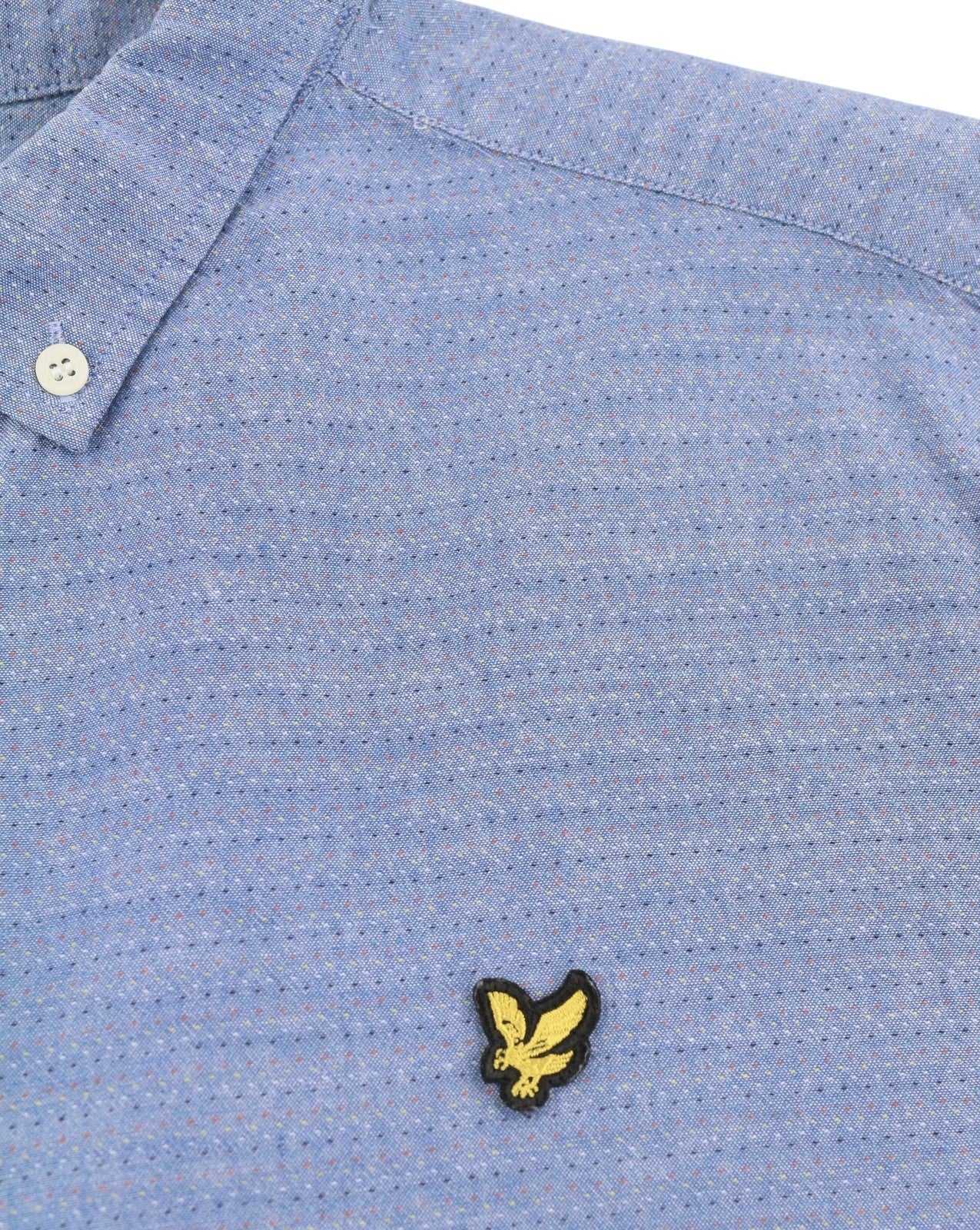 LYLE &amp; SCOTT vyriški marškinėliai XL dydžio mėlyni raštuoti su sagomis žemyn užsegama apykakle trumpomis rankovėmis ir logotipu 