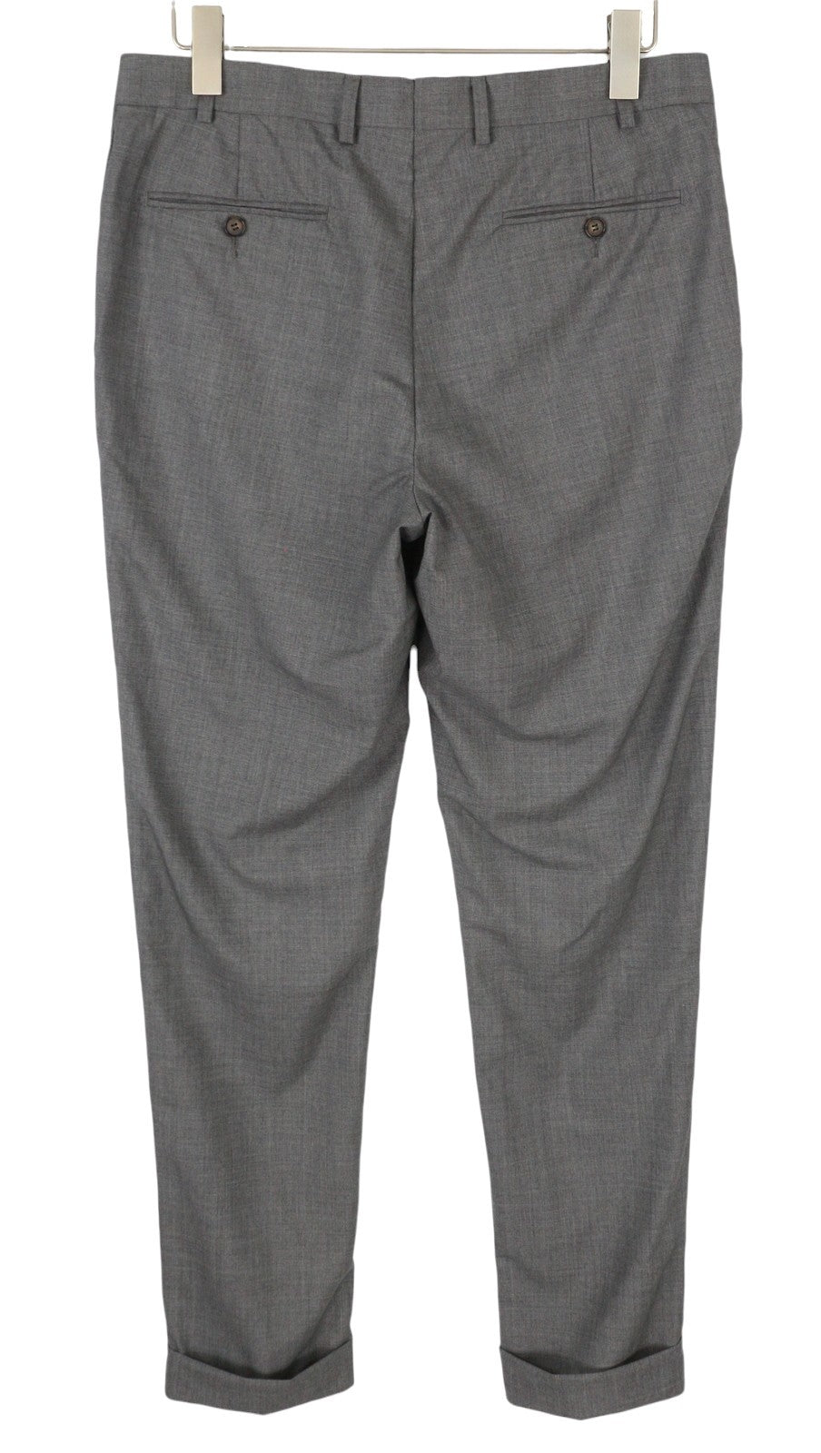 SUITSUPPLY Soho vyriškos kelnės su atverčiamomis rankovėmis, pilkos, grynos vilnos, S120, siaurėjantis kirpimas, užtrauktukas 