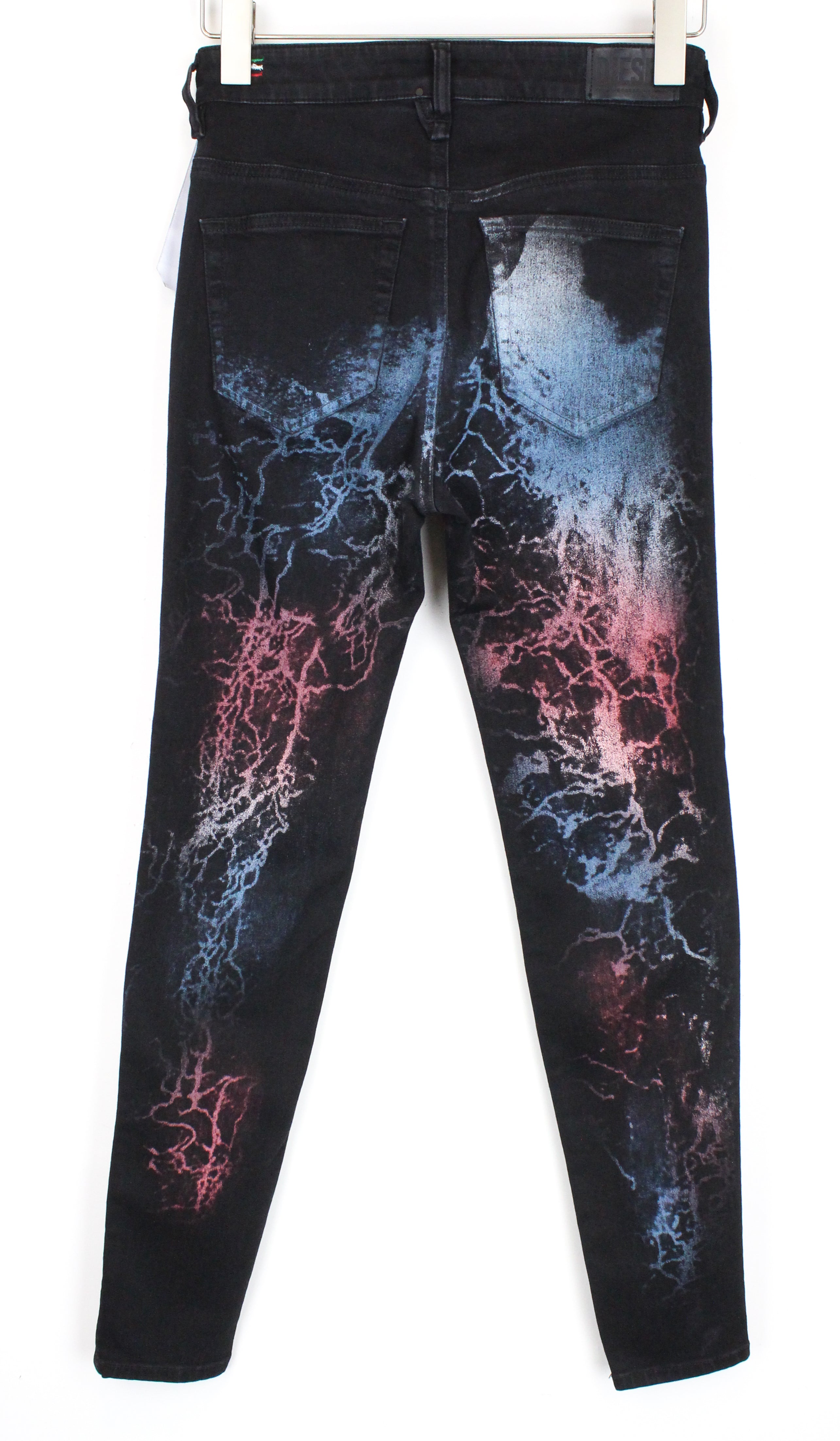 DIESEL Slandy-High-SX 069IY moteriški džinsai W28/L30 aptempti mėlyni raudoni skalbti 