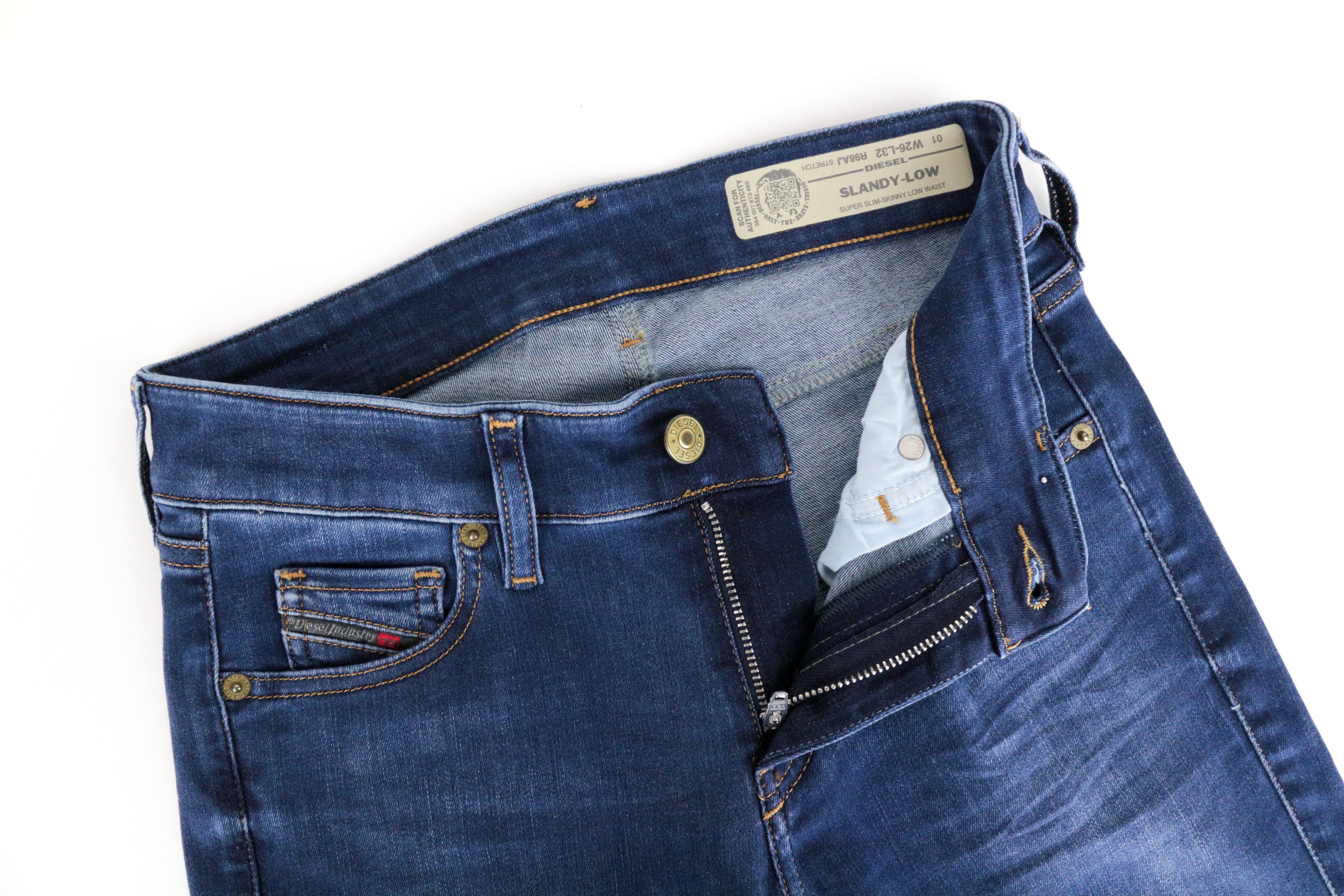 DIESEL Slandy-Low R98AJ W26/L32 itin aptempti moteriški mėlyni skalbto kirpimo džinsai