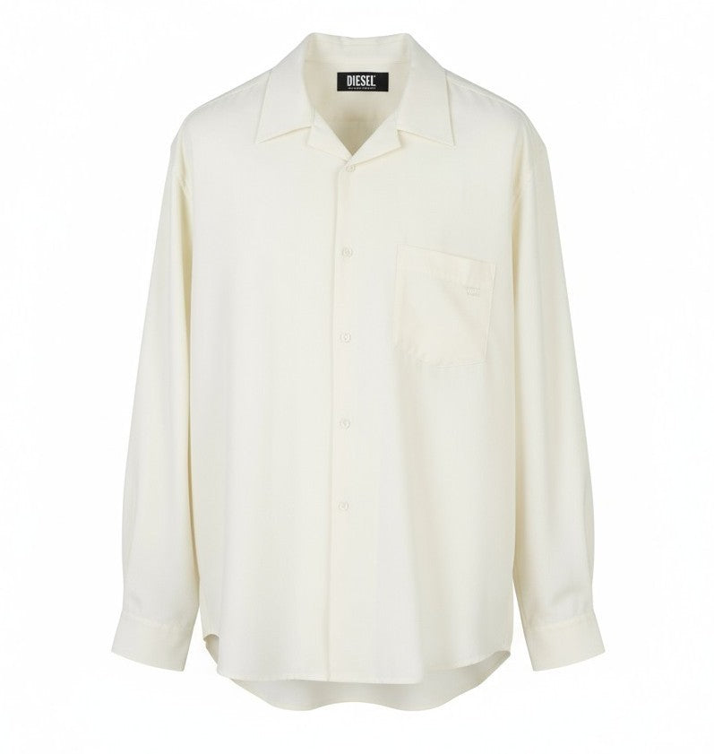 DIESEL S-Wooly vyriški marškinėliai, 2XL, balti, vilnos mišinio marškinėliai su įpjova apykakle ir kišene su sagomis. 