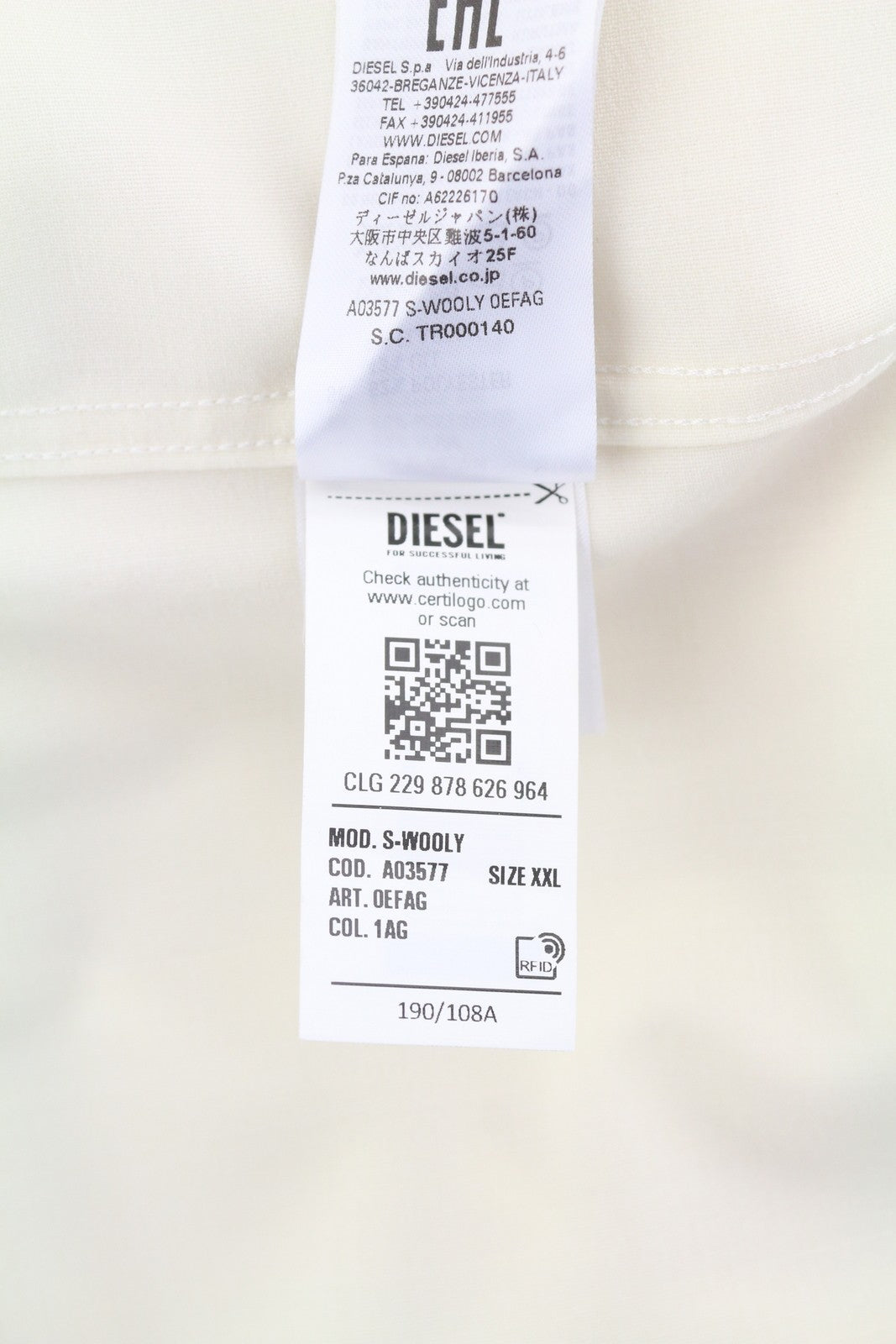 DIESEL S-Wooly vyriški marškinėliai, 2XL, balti, vilnos mišinio marškinėliai su įpjova apykakle ir kišene su sagomis. 