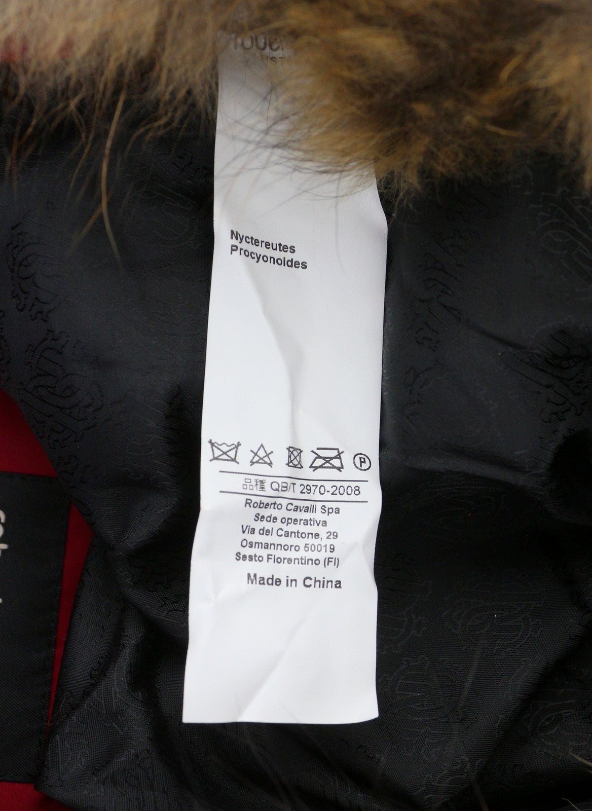 ROBERTO CAVALLI vyriška striukė L, raudona, su pilnu užtrauktuku, paminkštinta meškėno kailio parka su gobtuvu RRP560 