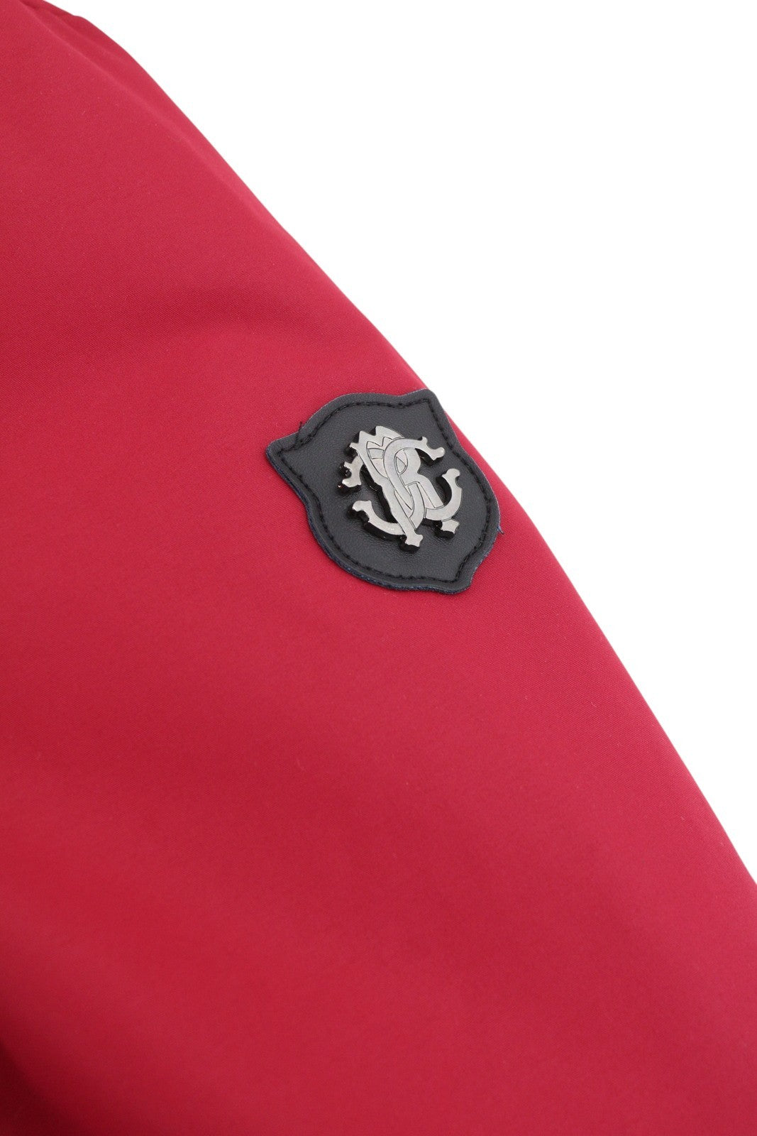 ROBERTO CAVALLI vyriška striukė L, raudona, su pilnu užtrauktuku, paminkštinta meškėno kailio parka su gobtuvu RRP560 