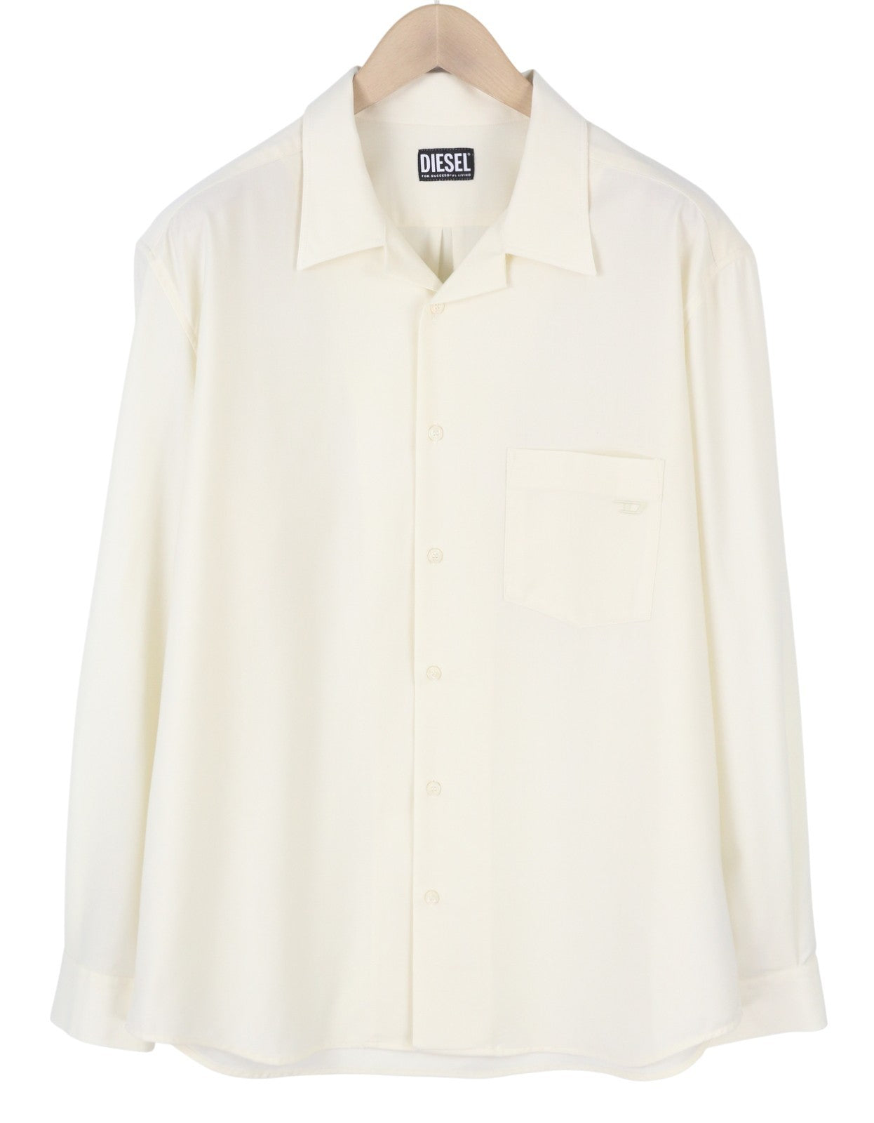 DIESEL S-Wooly vyriški marškinėliai L, balti, vilnos mišinio marškinėliai su įpjova apykakle, sagomis ir uždėtinėmis kišenėmis. 