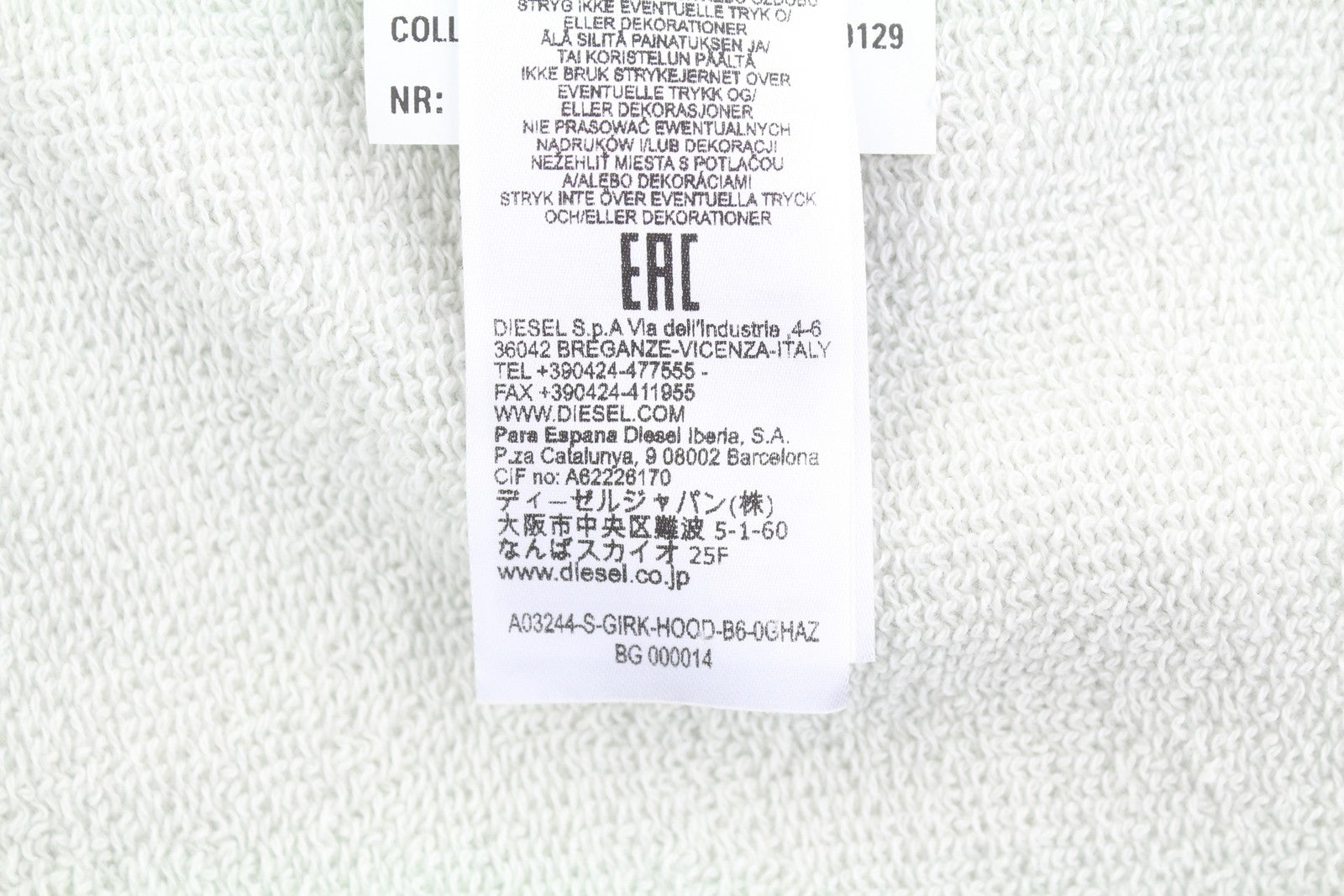 DIESEL S-Girk-Hood-B6 vyriškas džemperis su gobtuvu L šviesiai pilkas su kengūros kišene ir logotipu 