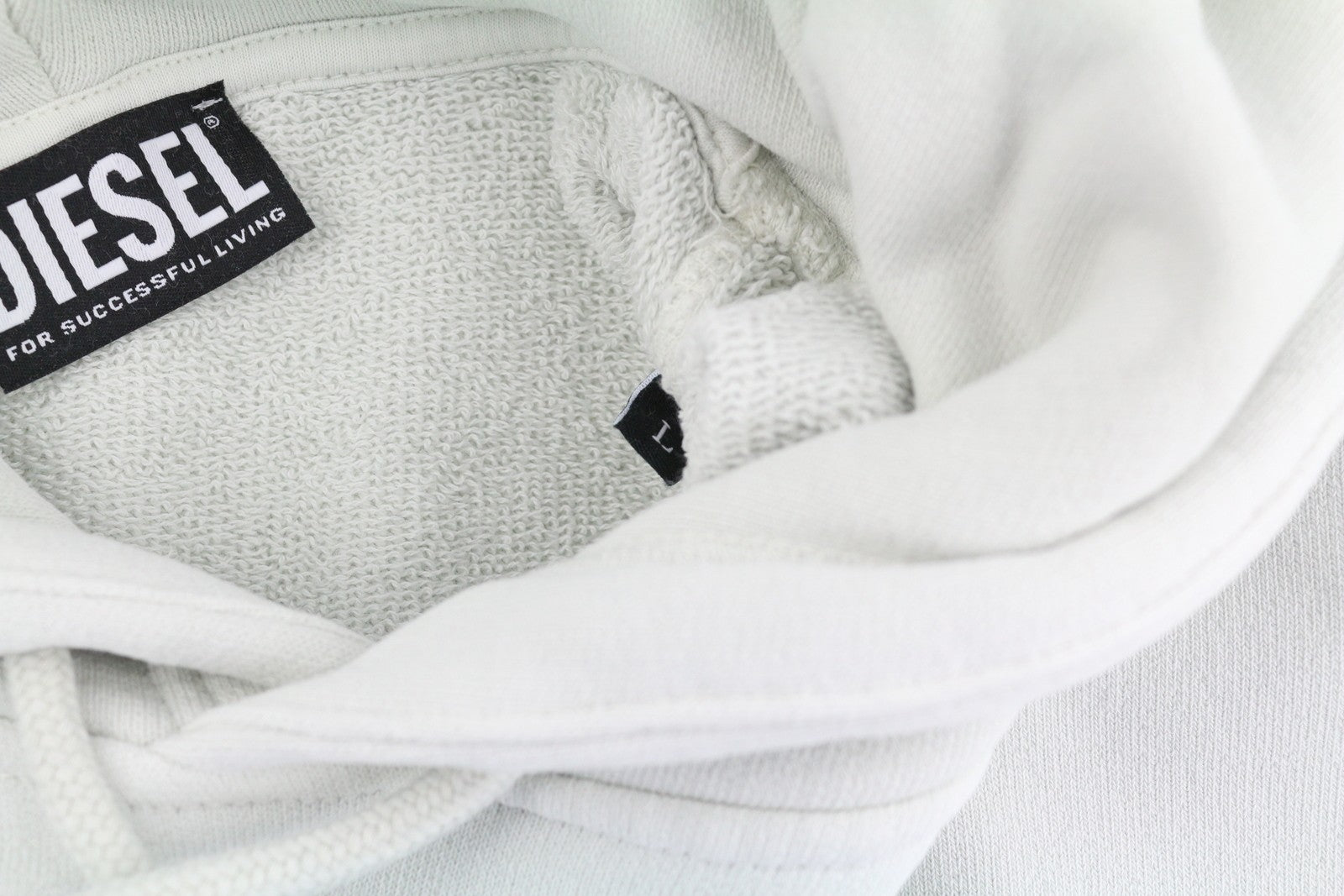 DIESEL S-Girk-Hood-B6 vyriškas džemperis su gobtuvu L šviesiai pilkas su kengūros kišene ir logotipu 