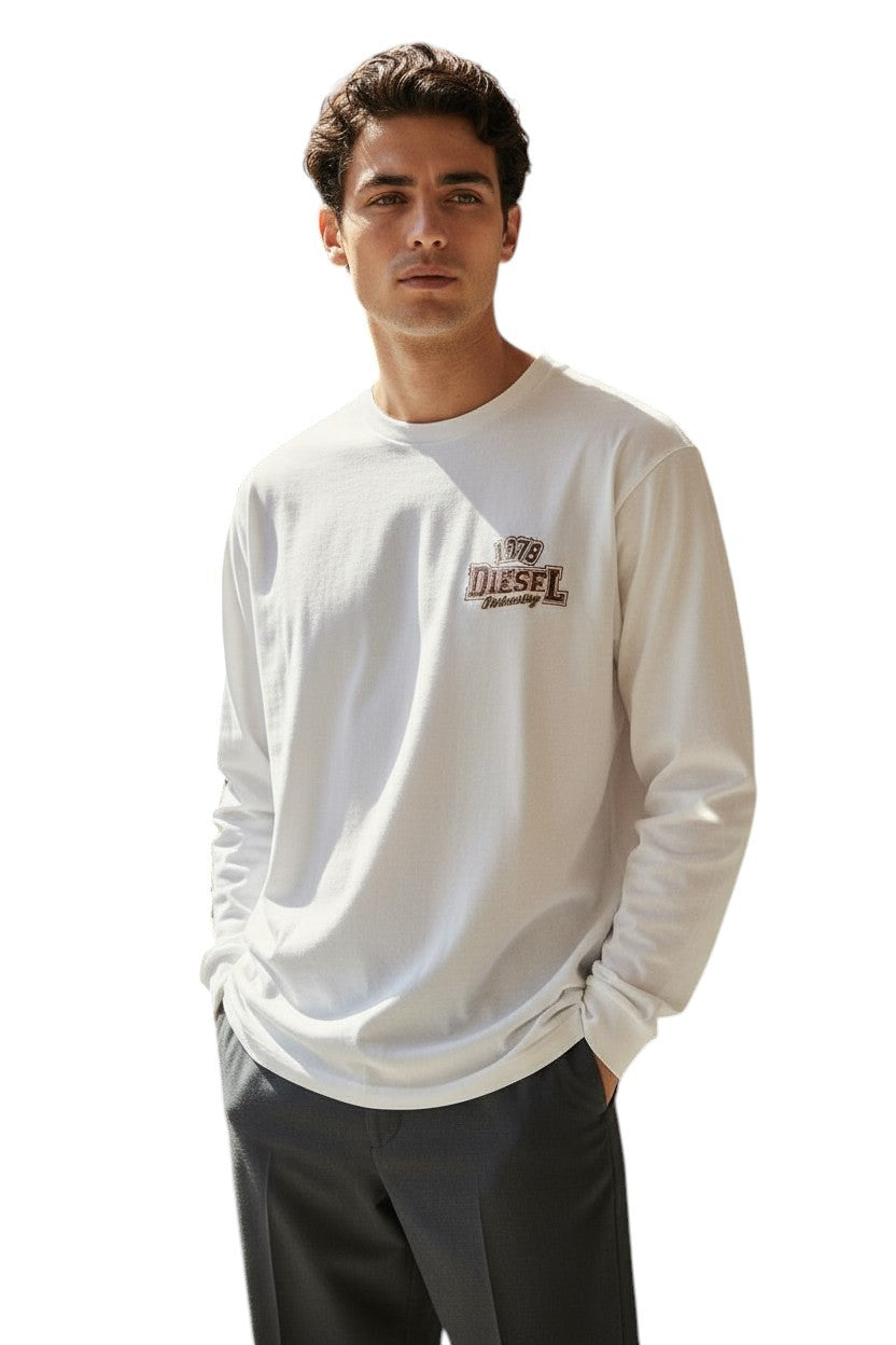 DIESEL T-Diegos-LS-K27 Men T-Shirt XL White Crew Neck Long Sleeved Pullover