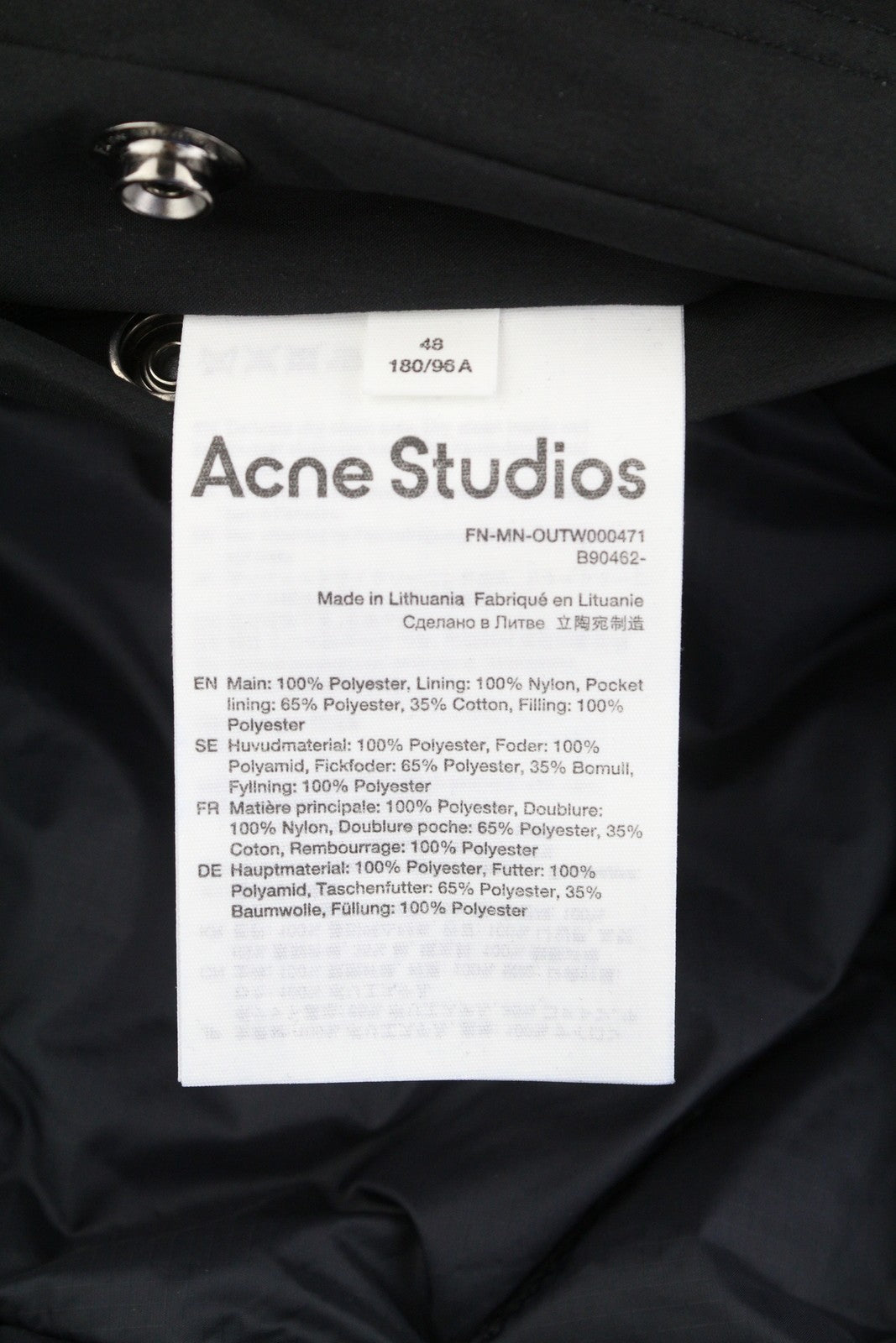 ACNE STUDIOS vyriška striukė, 48 cm, juoda, raišteliais su juosmeniu, gobtuvu, paminkštinta parka RRP810 