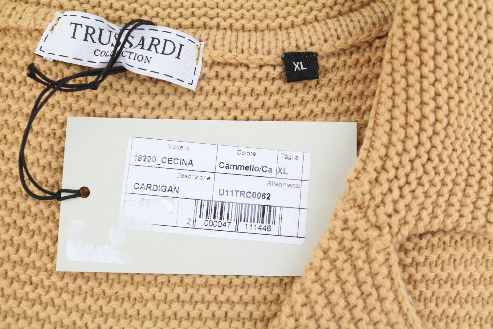 TRUSSARDI Cecina vyriškas kardiganas XL dydžio, smėlio spalvos, vilnos mišinio, tvirtai megztas, su sagomis užsegamu kardiganu RRP320 