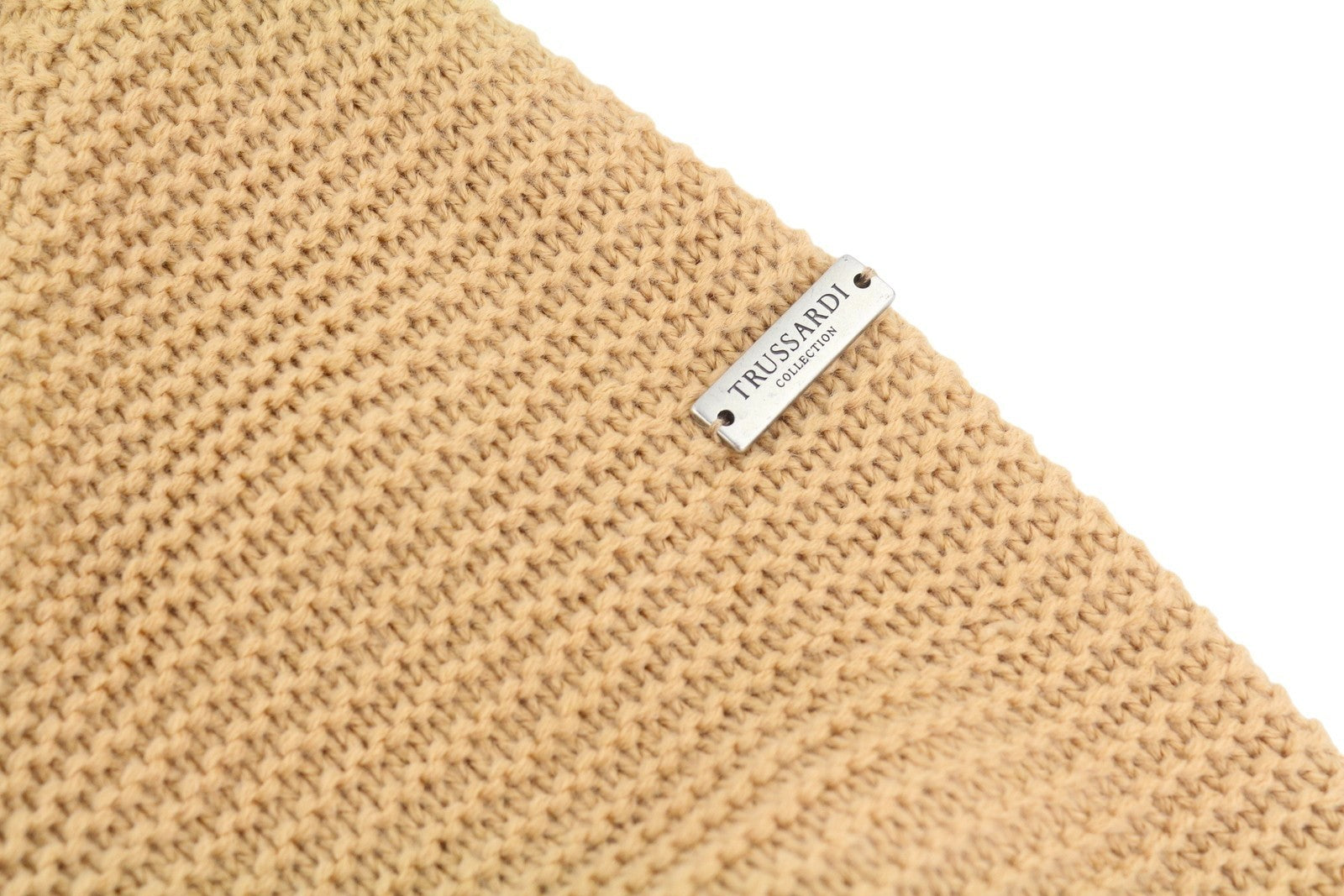 TRUSSARDI Cecina vyriškas kardiganas XL dydžio, smėlio spalvos, vilnos mišinio, tvirtai megztas, su sagomis užsegamu kardiganu RRP320 