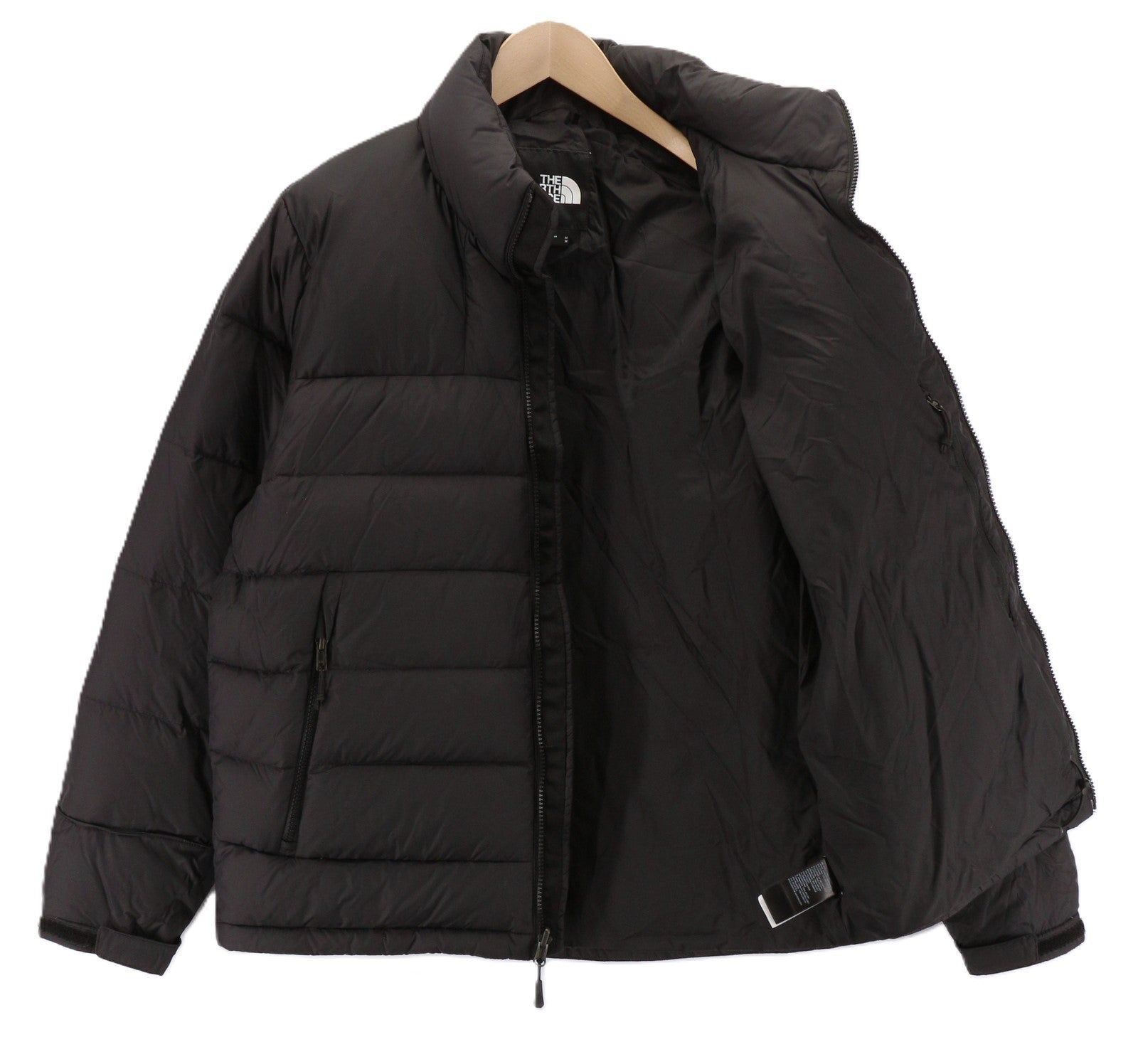 THE NORTH FACE Massif Down vyriška paminkštinta pašiltinta striukė M, juoda, su aukštu kaklu ir užtrauktuku 