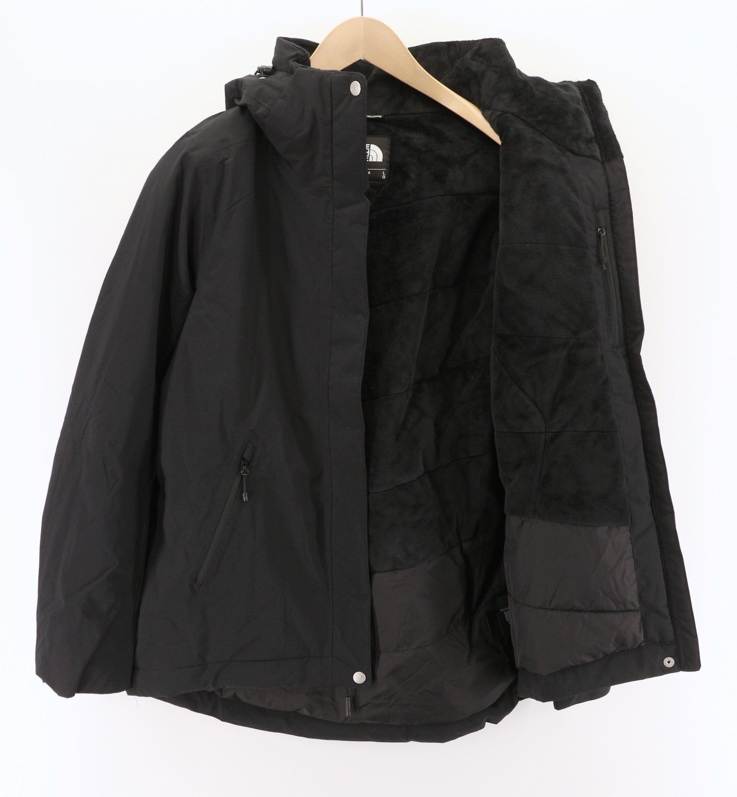 „THE NORTH FACE Inlux“ moteriška L dydžio juoda gobtuvo tipo striukė, neperpučiama nuo vėjo ir kvėpuojanti. 