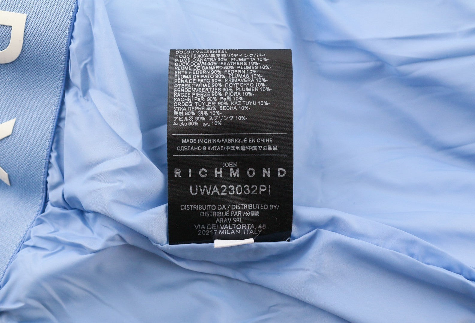 RICHMOND UWA23032PI moteriška dygsniuota pūsta striukė S, mėlyna, su paminkštintu užtrauktuku, aukšta apykakle 