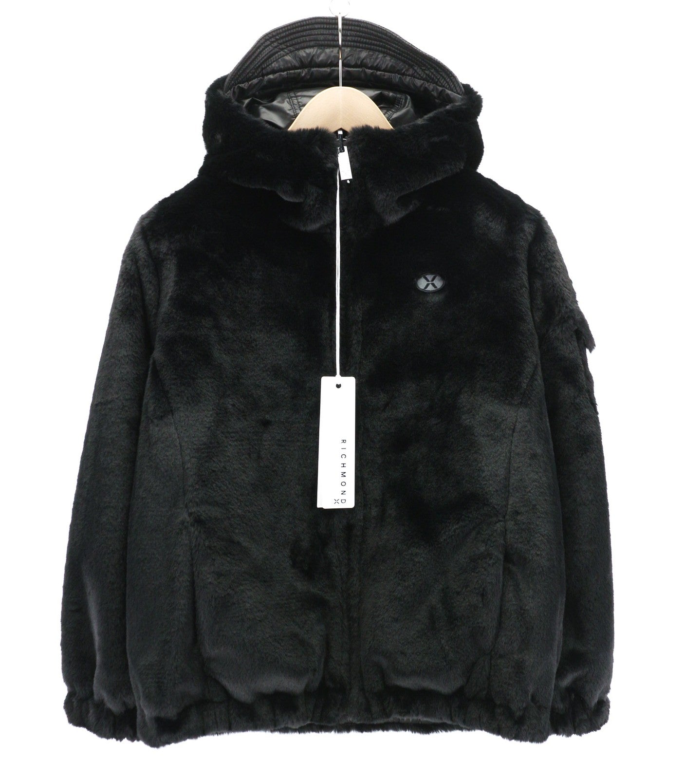 RICHMOND UWA23108PL moteriška juoda dvipusė striukė ~S su gobtuvu ir užtraukiamomis kišenėmis 