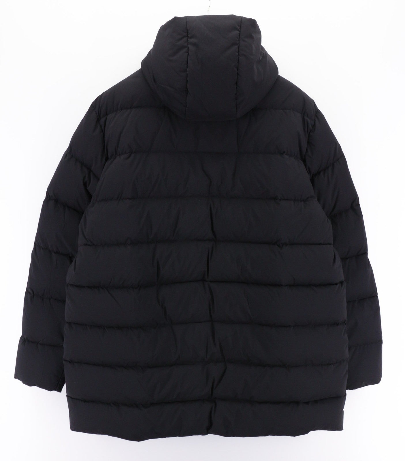 RICHMOND moteriška ilga pūkinė striukė S dydžio, dygsniuota, su gobtuvu, pašiltinta, juoda, pūsta logotipu 