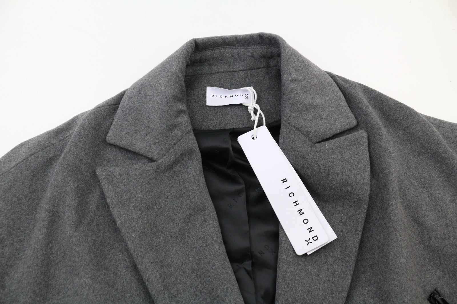RICHMOND UMA23183CP vyriškas vilnos mišinio paltas M, pilkas, su išpjova atvartu, dviguba eilė 