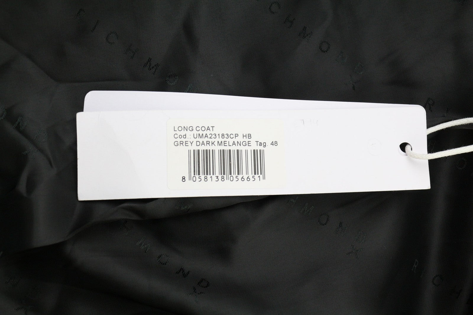 RICHMOND UMA23183CP vyriškas vilnos mišinio paltas M, pilkas, su išpjova atvartu, dviguba eilė 