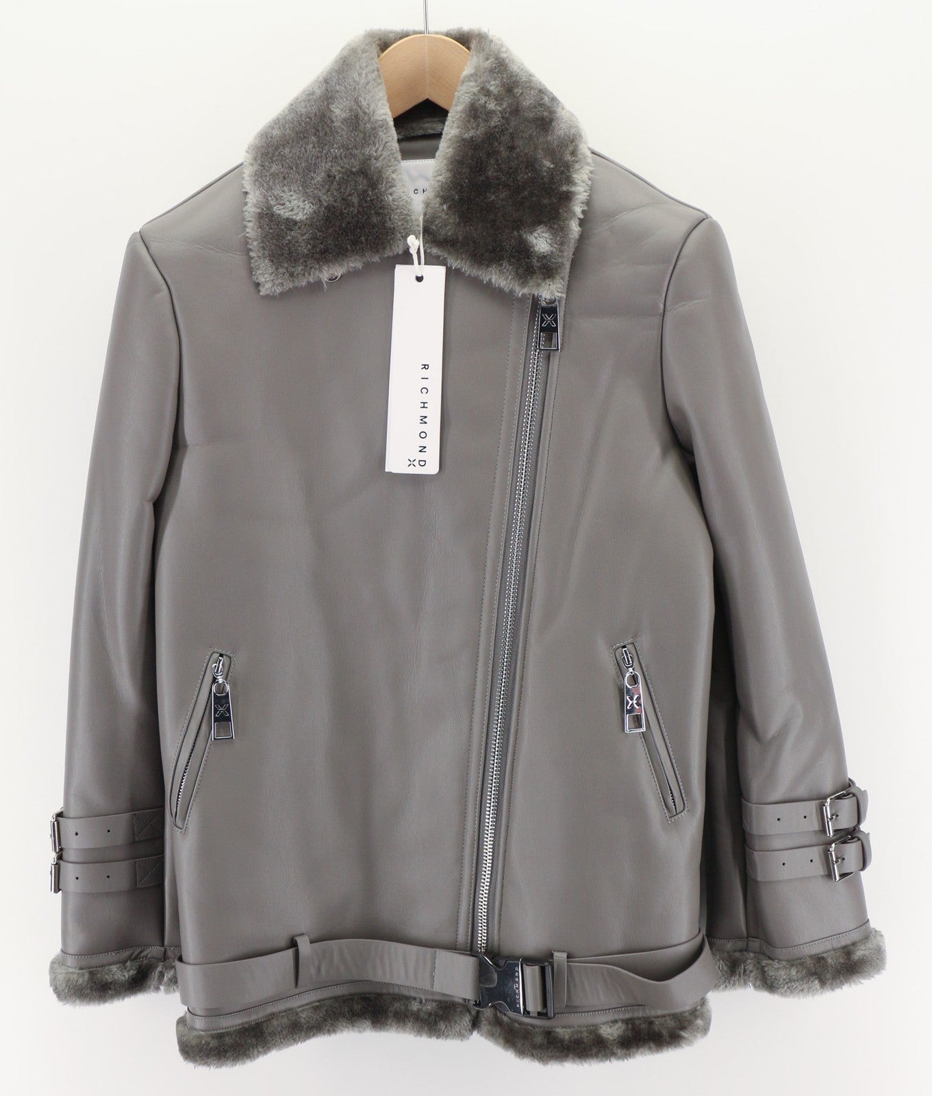 RICHMOND UWA23121GB moteriška striukė su diržu S, dirbtinio kailio, dirbtinės odos, pilka 