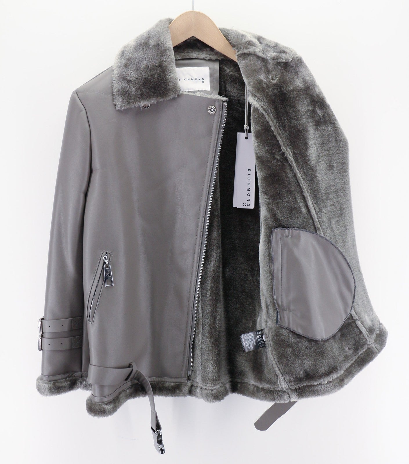 RICHMOND UWA23121GB moteriška striukė su diržu S, dirbtinio kailio, dirbtinės odos, pilka 