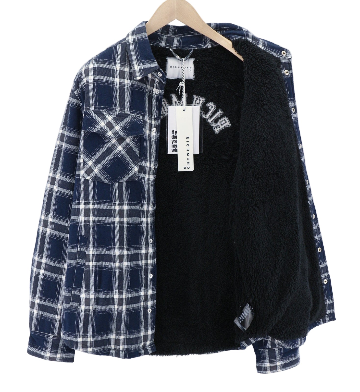 RICHMOND UMA23157CA vyriškas marškinių tipo švarkas ~L languotas su šerpų pamušalu ir užlopytinėmis kišenėmis 