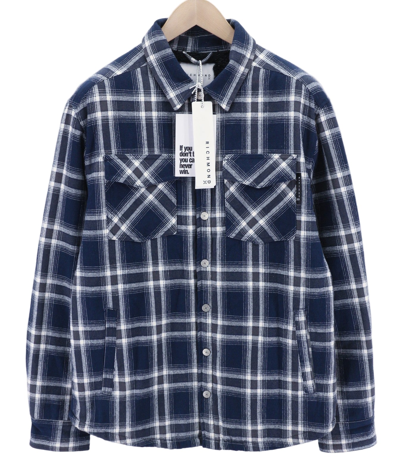 RICHMOND UMA23157CA vyriškas marškinių tipo švarkas ~L languotas su šerpų pamušalu ir užlopytinėmis kišenėmis 