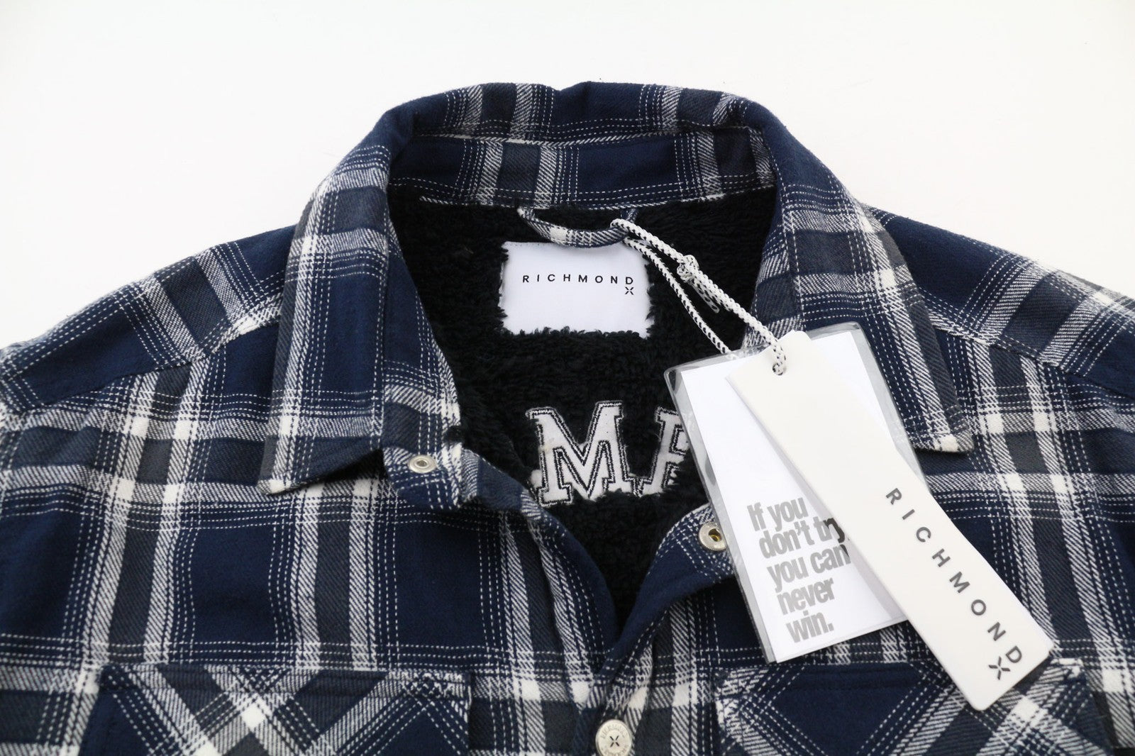 RICHMOND UMA23157CA vyriškas marškinių tipo švarkas ~L languotas su šerpų pamušalu ir užlopytinėmis kišenėmis 